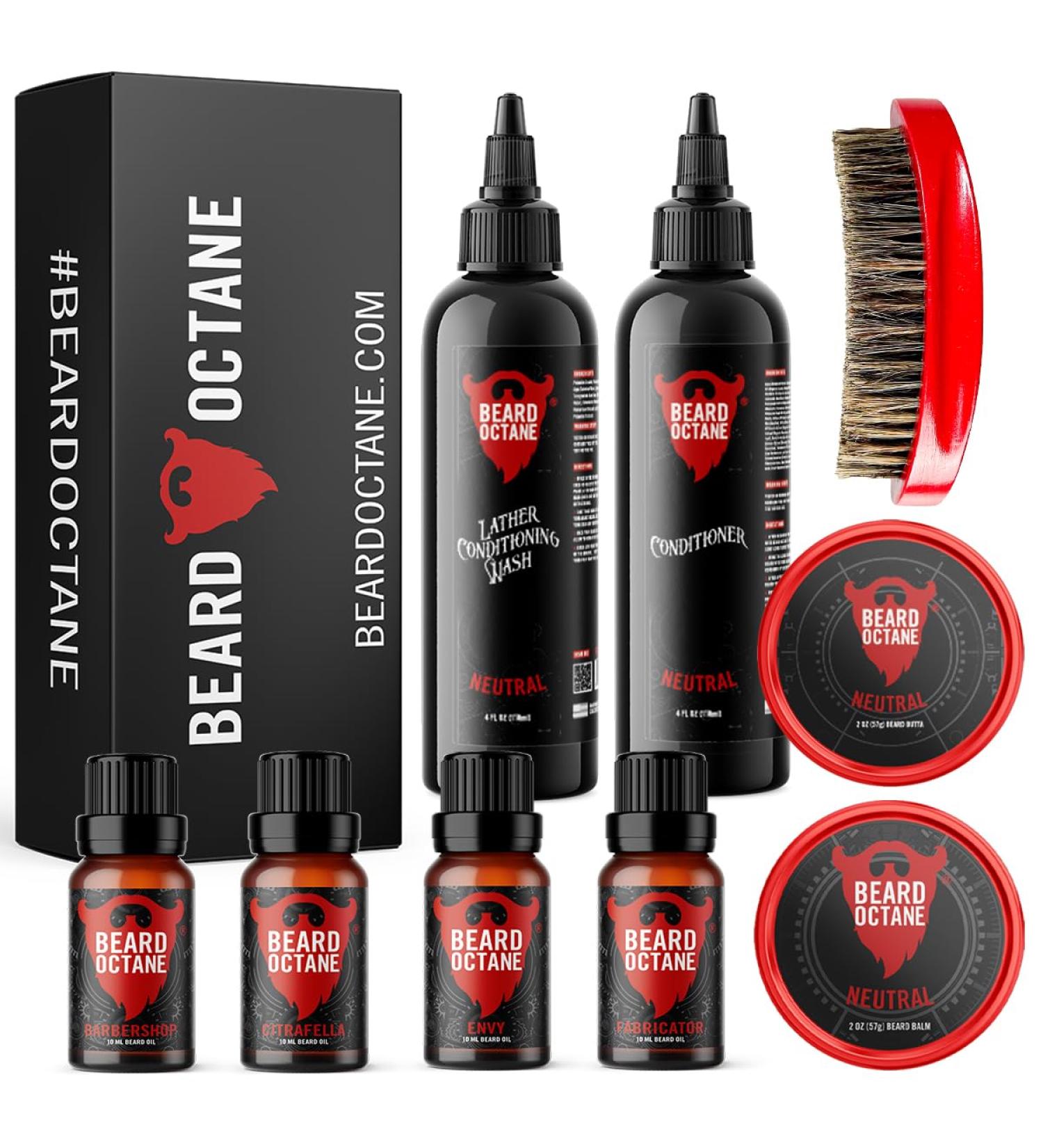Beard Octane Men's Grooming Kit - 4 Oils Balm Butter Wash Conditioner & Brush | Perfect Gift for Men - Buy Online on GoSupps.com