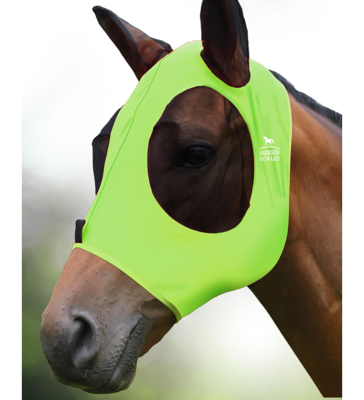 Harrison Howard Super Comfort Stretchy Fly Mask - Large Eye Space UV Protection Breathable Fluro-Lime (L) - Best for UV Protection & Comfort - Buy Online on GoSupps.com