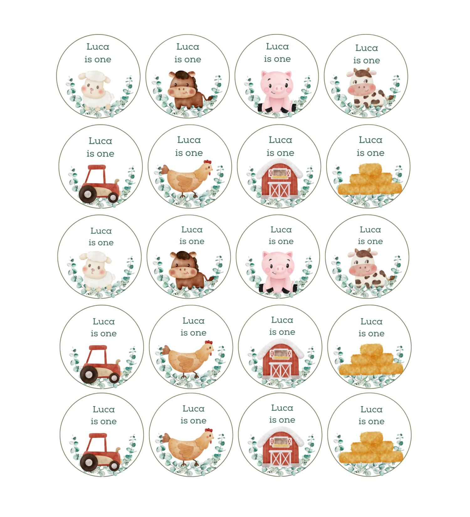 edible 20 x Farm Yard Birthday Personalised cupcake toppers uncut (wafer paper) Rice Paper