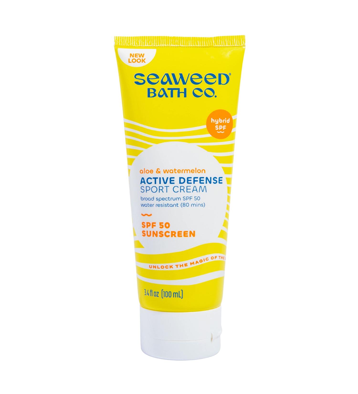 Seaweed Bath Co. Active Defense SPF 50 Sport Broad Spectrum Hybrid Sunscreen Cream - 3.4oz - Sustainably Harvested Seaweed, Aloe & Watermelon - Buy Online on GoSupps.com