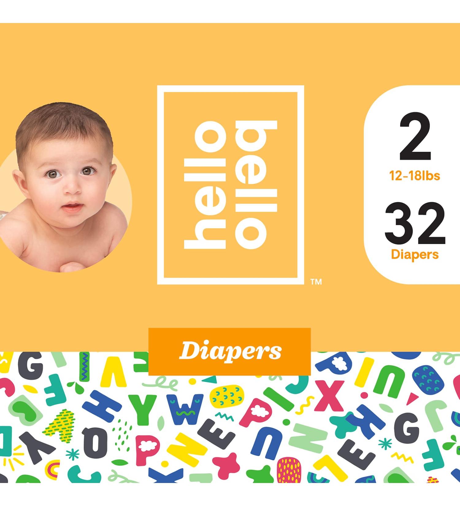 Hello Bello Diapers, 32 Count, Alphabet Soup Design, Size 2 Size 2 (32 Count)