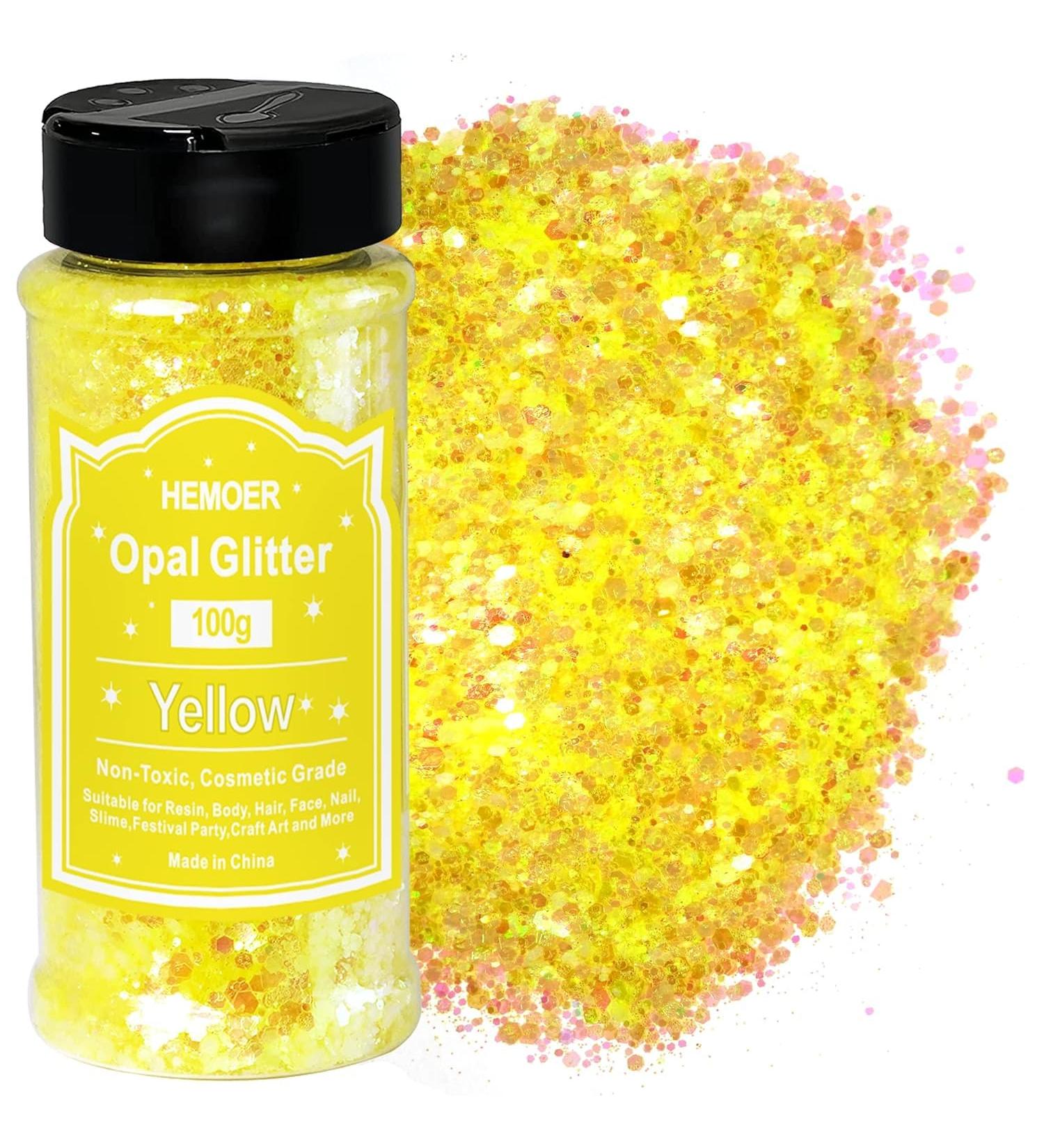 Hemoer Yellow Opal Glitter - 100g Chunky Sequins for Crafting Resin Face Nail & Body Art | Premium Glitter Powder for Festivals & Slime - Buy Online on GoSupps.com