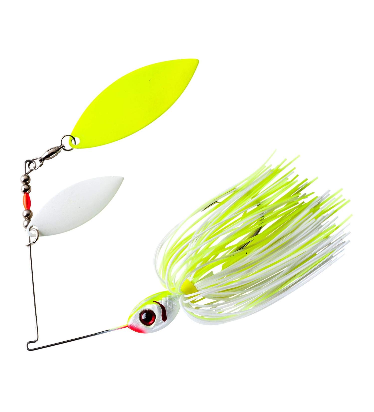 Booyah Glow Blade Spinner-Bait Bass Fishing Lure Chartreuse Pearl White/Chartreuse White Double Willow (3/8 Oz)