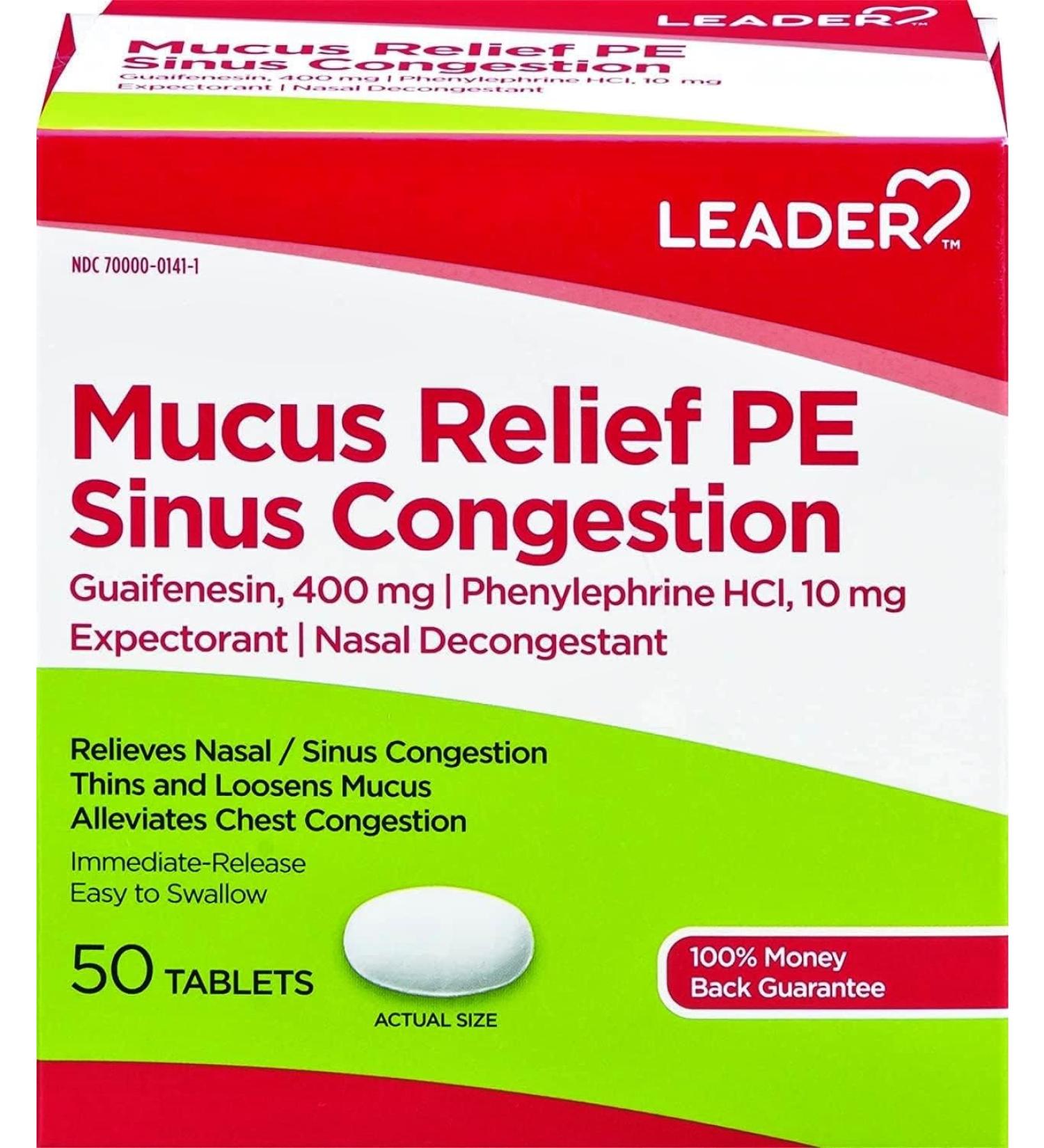Leader Mucus Relief PE Sinus Congestion (50 Count) - Fast-Acting Relief - Buy Online on GoSupps.com