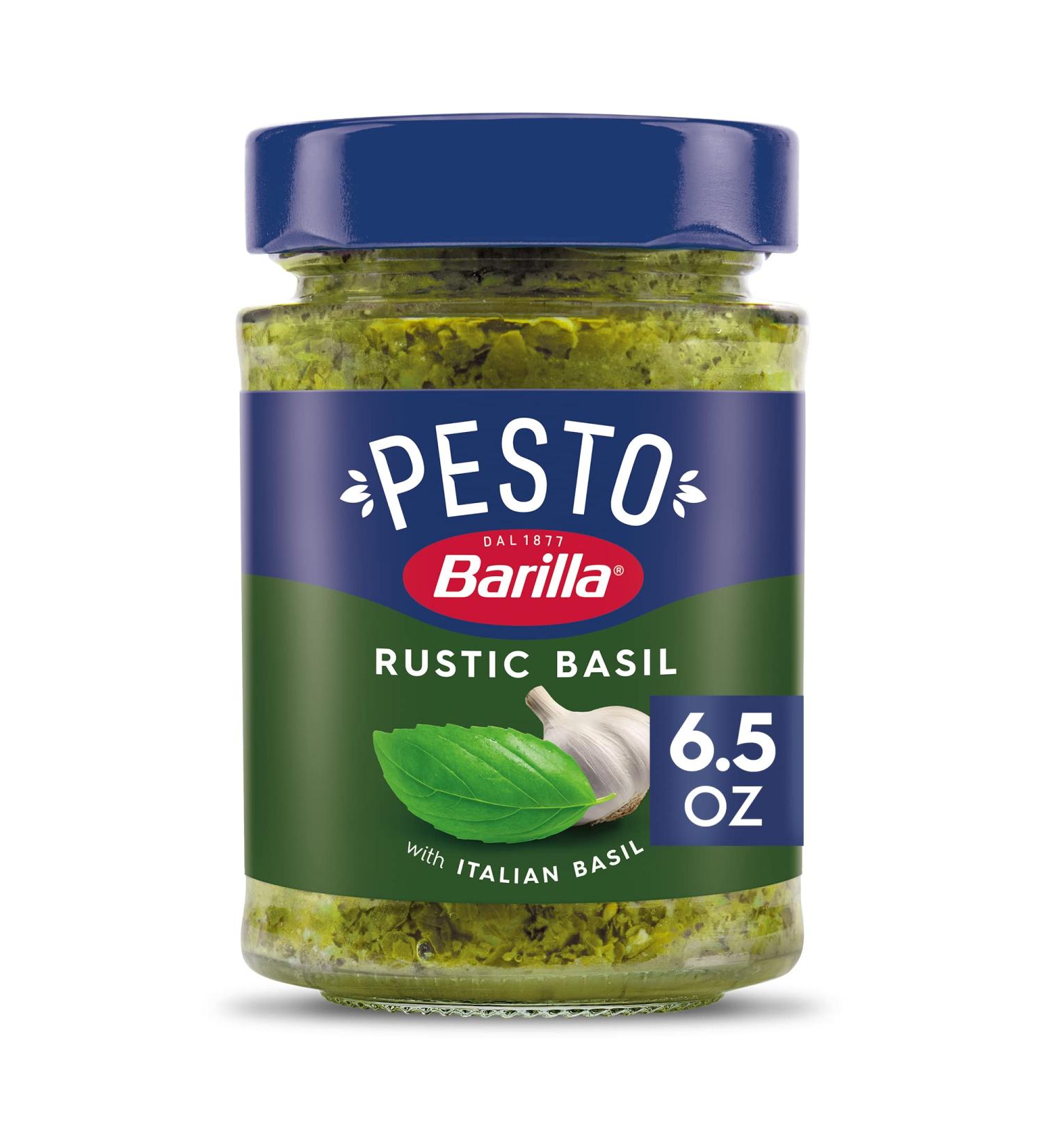 Barilla Rustic Basil Pesto Sauce 6.5 oz. Jar - Imported from Italy with Fragrant Italian Basil & Freshly Grated Cheeses - Non-GMO Pasta and Pizza Sauce - Buy Online on GoSupps.com