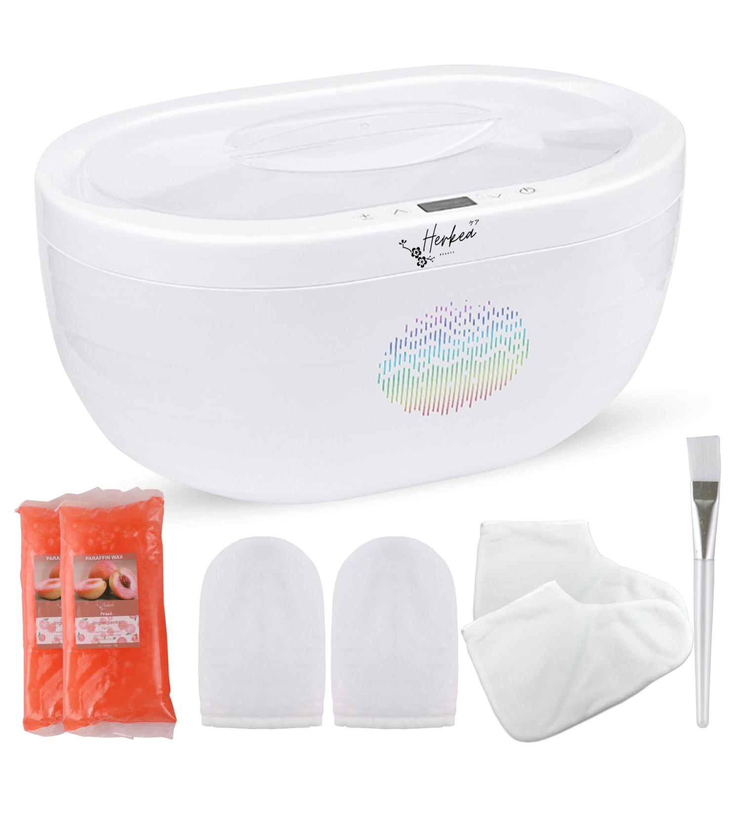 Herkea Paraffin Wax Heater Set for Hands and Feet - Peach Scented Premium Blocks, Mittens, Gloves, Socks & Brush - Buy Online on GoSupps.com