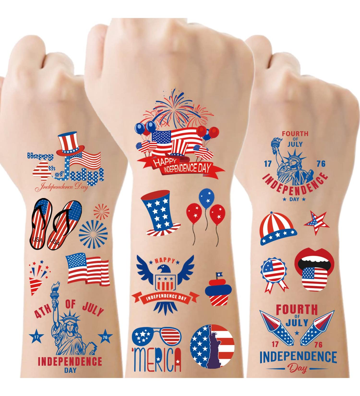 4th of July Temporary Tattoos - 65Pcs Patriotic Independence Day American Flag Body Face Art Stickers - Memorial & Labor Day Decorations - Buy Online on GoSupps.com