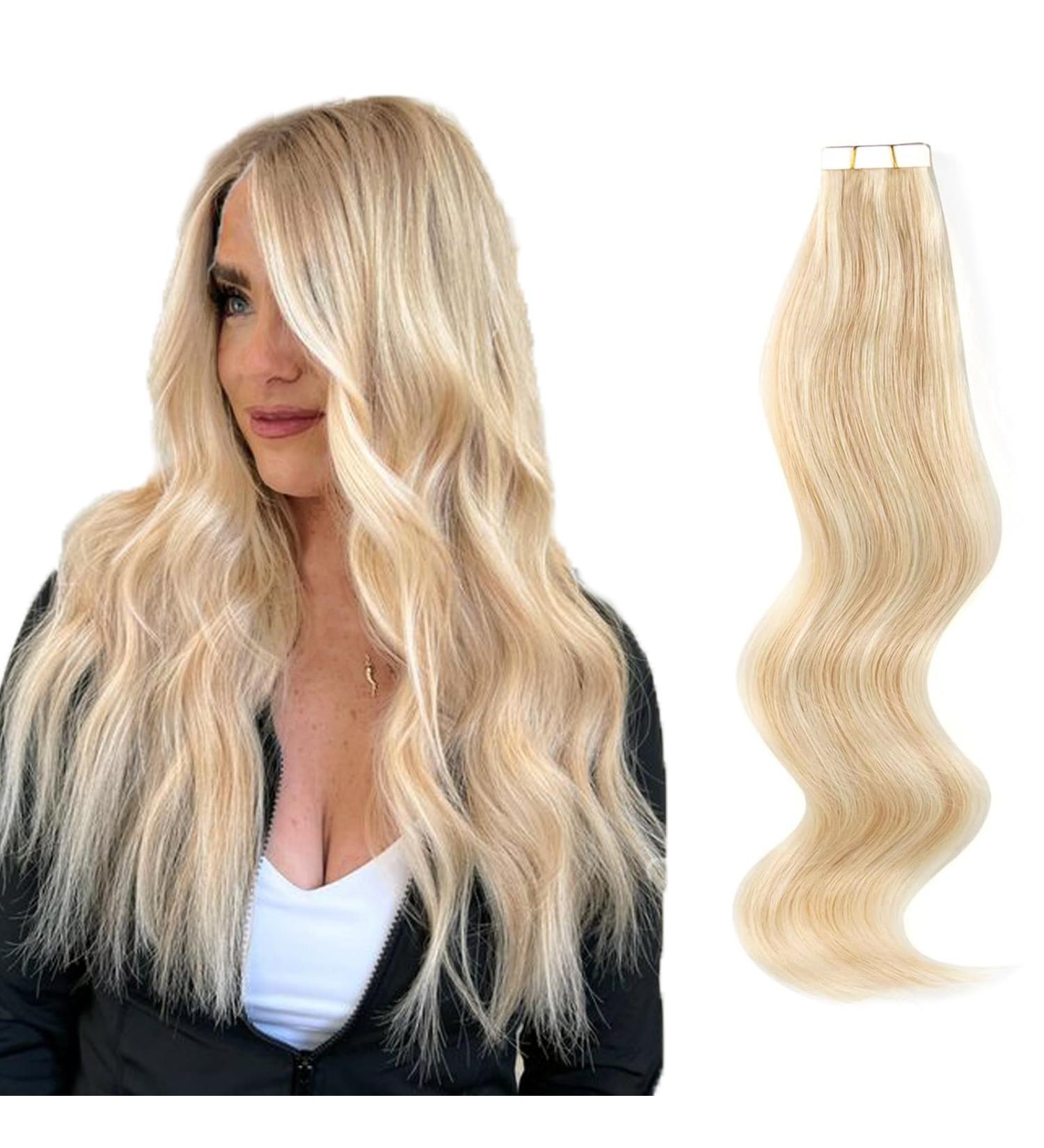 Shop Real Hair Tape In Extensions - Invisible Dirty Blonde & Platinum Beach Blonde #P18-613 - 35 cm | Premium Quality International Shipping - Buy Online on GoSupps.com