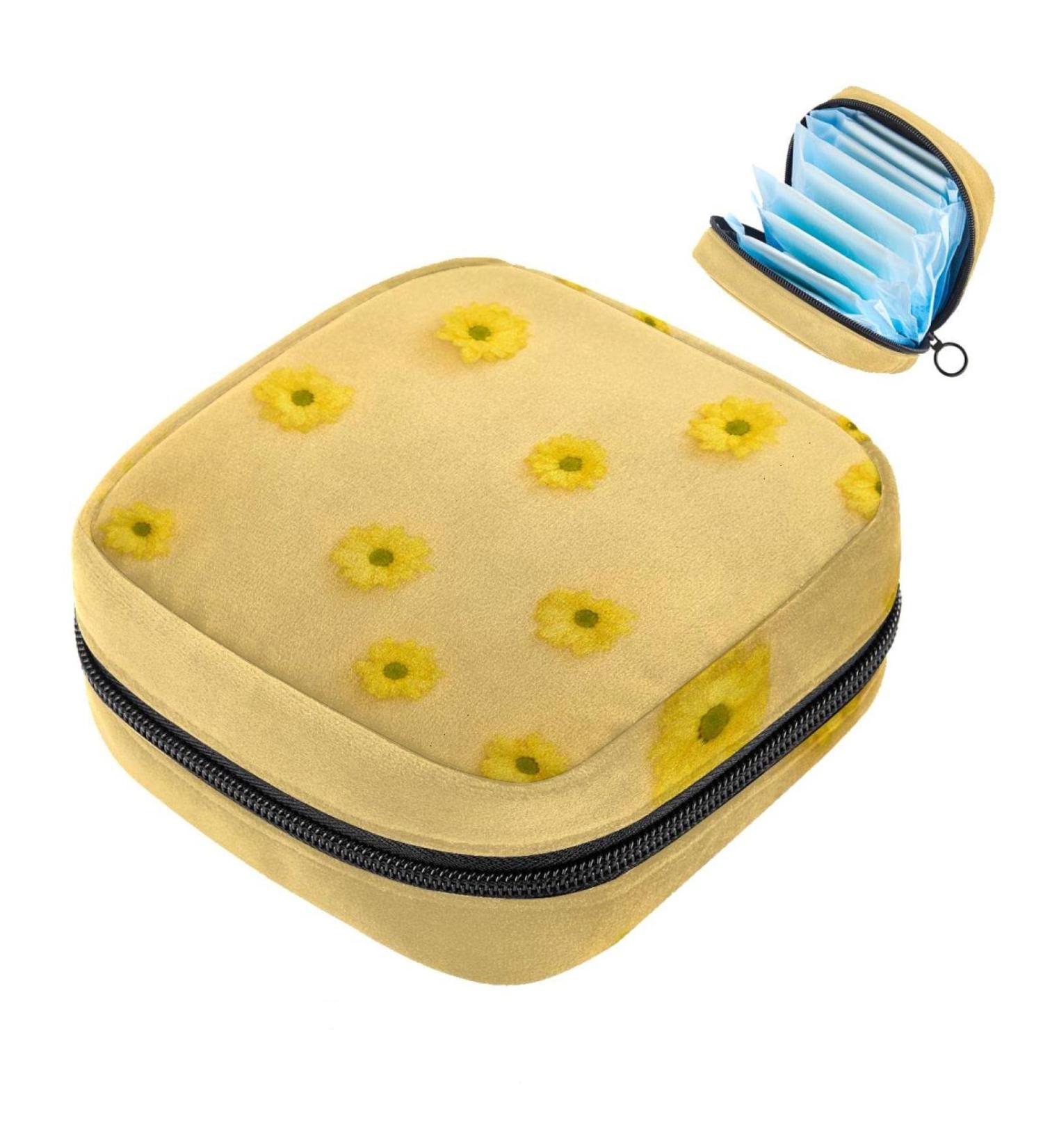 Menstrual Bag with Zipper for Sanitary Pads & Tampons - Daisy Yellow Collection Bag for Women & Girls | Shop Internationally - Buy Online on GoSupps.com