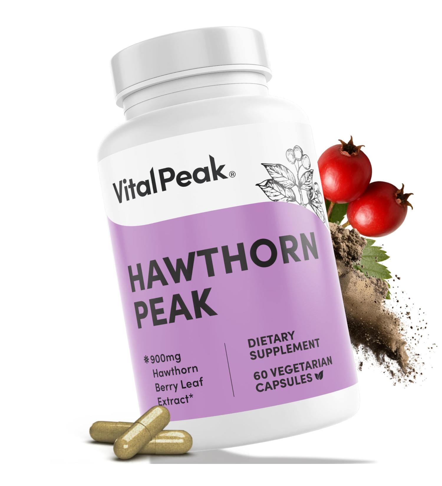 Vital Peak Hawthorn Peak 900 mg - Supports Heart & Cardiovascular Health - Hawthorn Berry Leaf Extract Supplement - Promotes Overall Wellness - Vegan Gluten Free Dairy Free Non-GMO - 60 Capsules - Buy Online on GoSupps.com