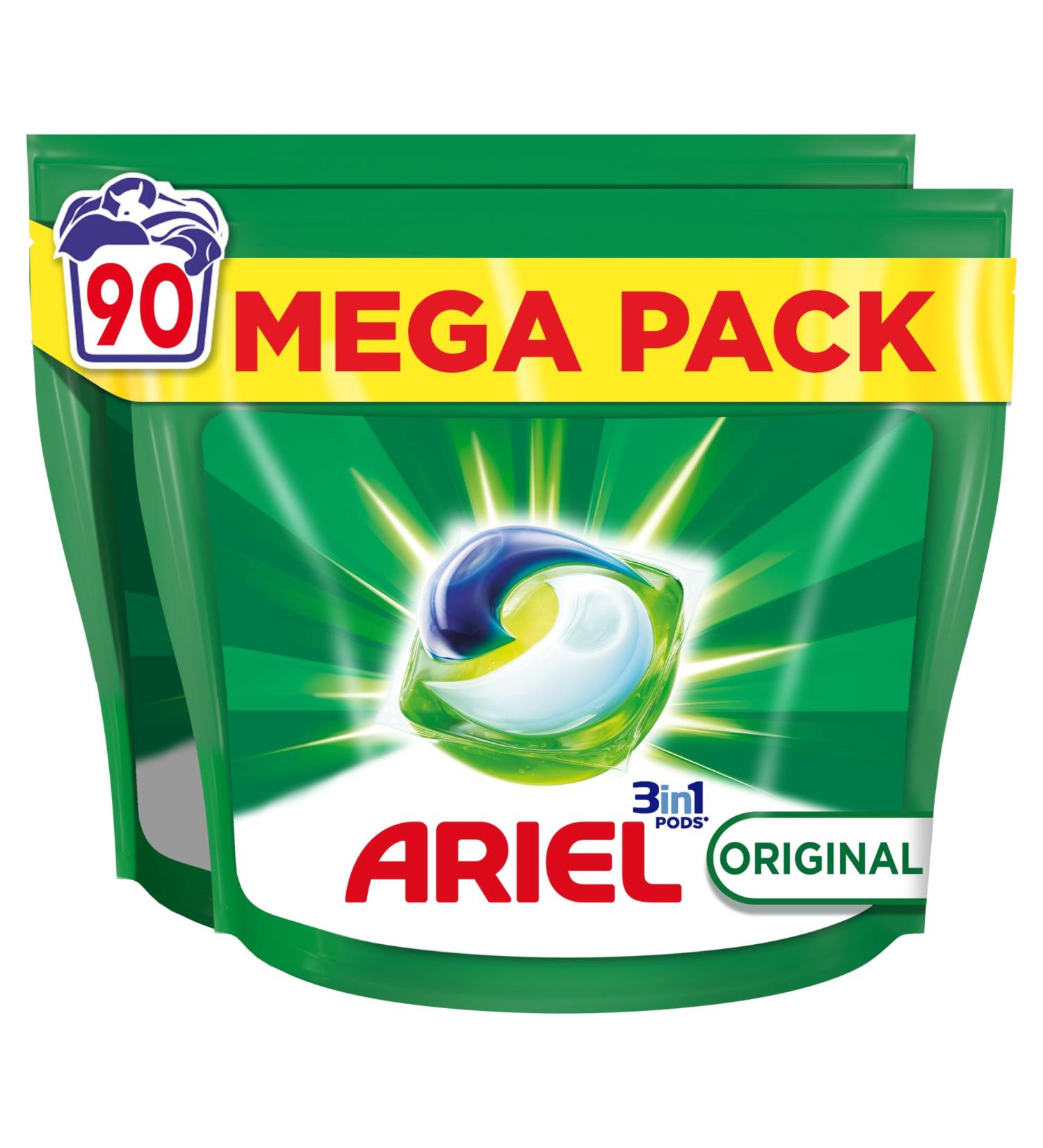 Ariel 3in1 PODS Liquid Detergent Capsules 90 Washes Original Quick Dissolving Impeccable Cold and Short Cycle - Buy Online on GoSupps.com