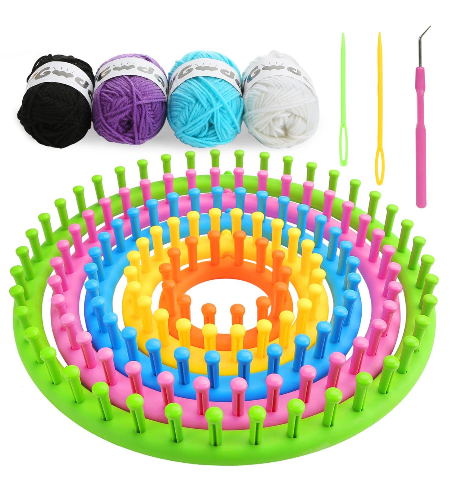 VGOODALL 5PCS Round Knitting Loom Set with Circular Looms, Hook Needles, and Acrylic Yarn - Ideal for Knitting Hats, Scarves, Shawls, Sweaters, Socks, and Pompoms - Buy Online on GoSupps.com