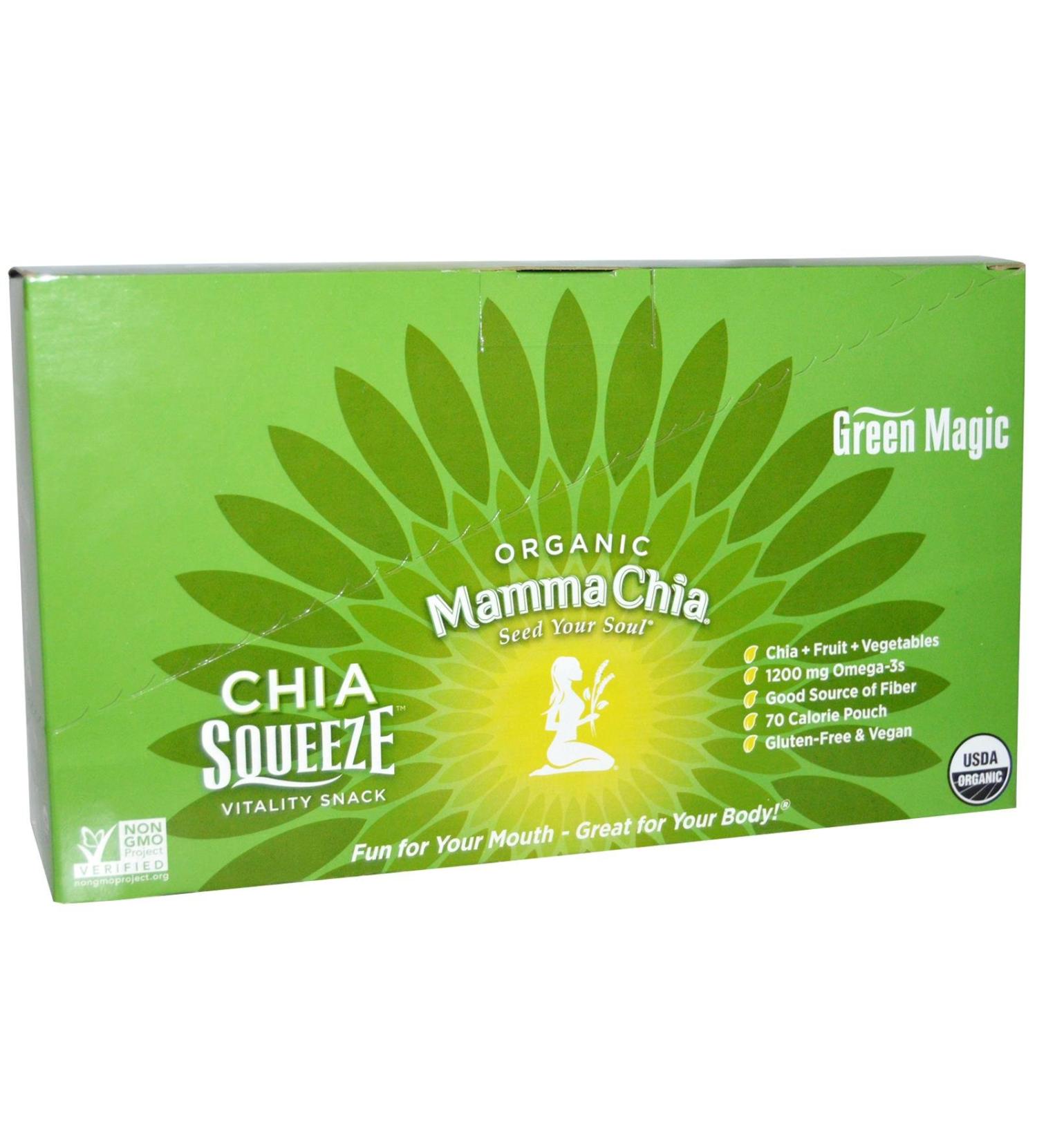 Mamma Chia Organic Chia Squeeze - Green Magic Vitality Snack (8 x 3.5 oz) - Buy Online on GoSupps.com