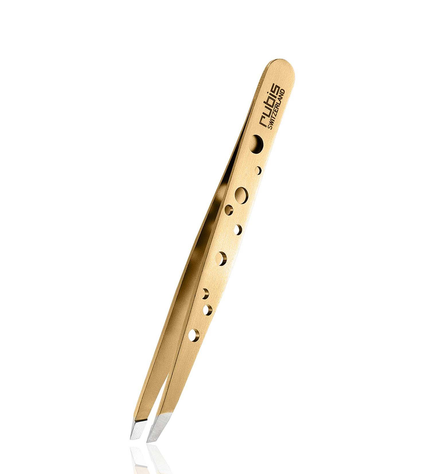 Rubis Elegance Gold Tweezers - Luxury Slanted Eyebrow Tweezers | Gold-Plated with Unique Hole Design - International Shipping Available - Buy Online on GoSupps.com