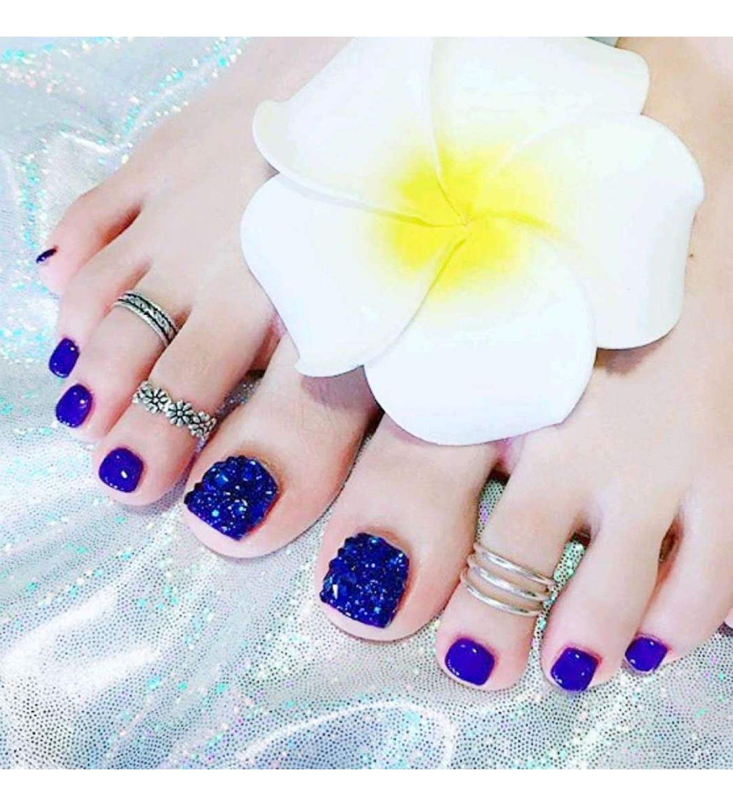 Yienate Chic Blue Bling False Toenails - Full Diamond Summer Fake Nail Tips for Brides | 24-Hour Nail Art - Buy Online on GoSupps.com