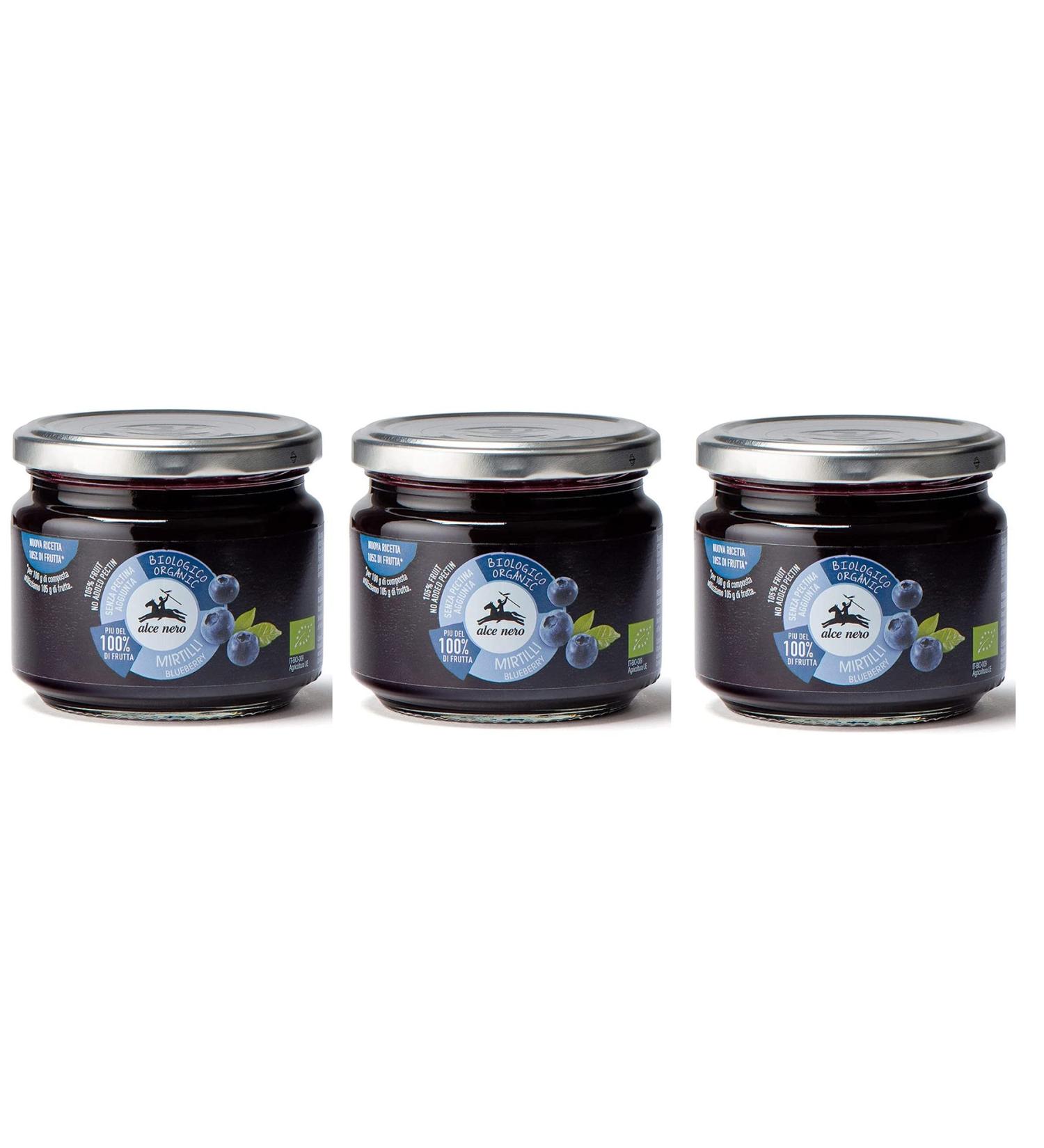Alce Nero Organic Blueberry Compote with Organic Blueberries 270 g (Pack of 3)