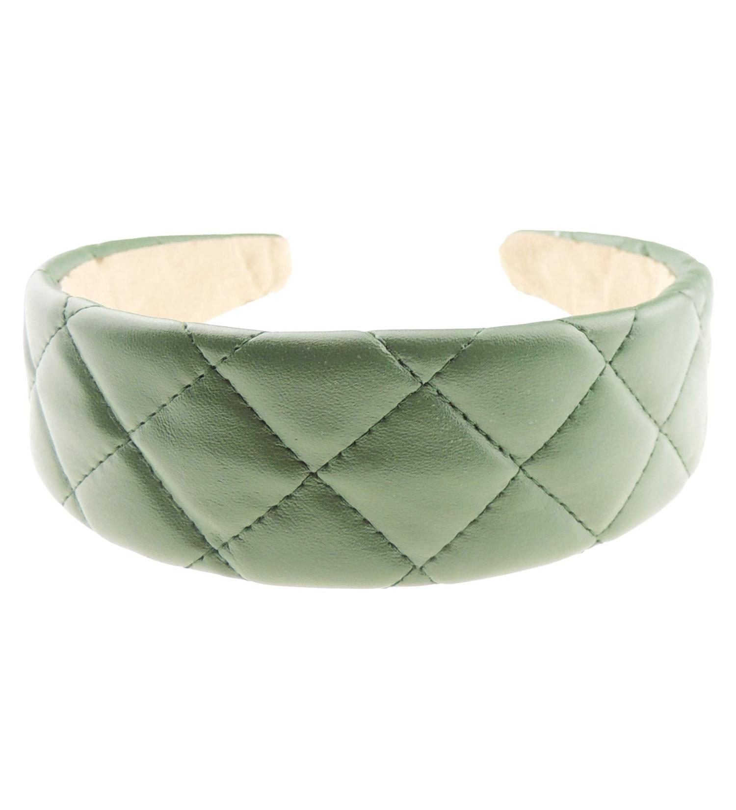 Womens Wide Thick Leather Look Quilted Christmas Birthday Occasion Turban Boho Wedding Bridesmaid Party Accessories Hairband Head Hair Headband Alice Band (Emerald Army Green)