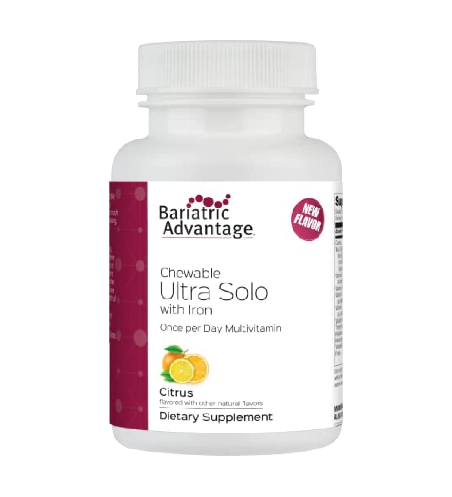 Bariatric Advantage Chewable Ultra Solo with Iron - Once-Per-Day Daily Multivitamin - for Bariatric Patients - with Thiamin, Vitamin A & More - Gluten Free - Citrus - 30 Tablets 30 Count (Pack of 1) - Buy Online on GoSupps.com