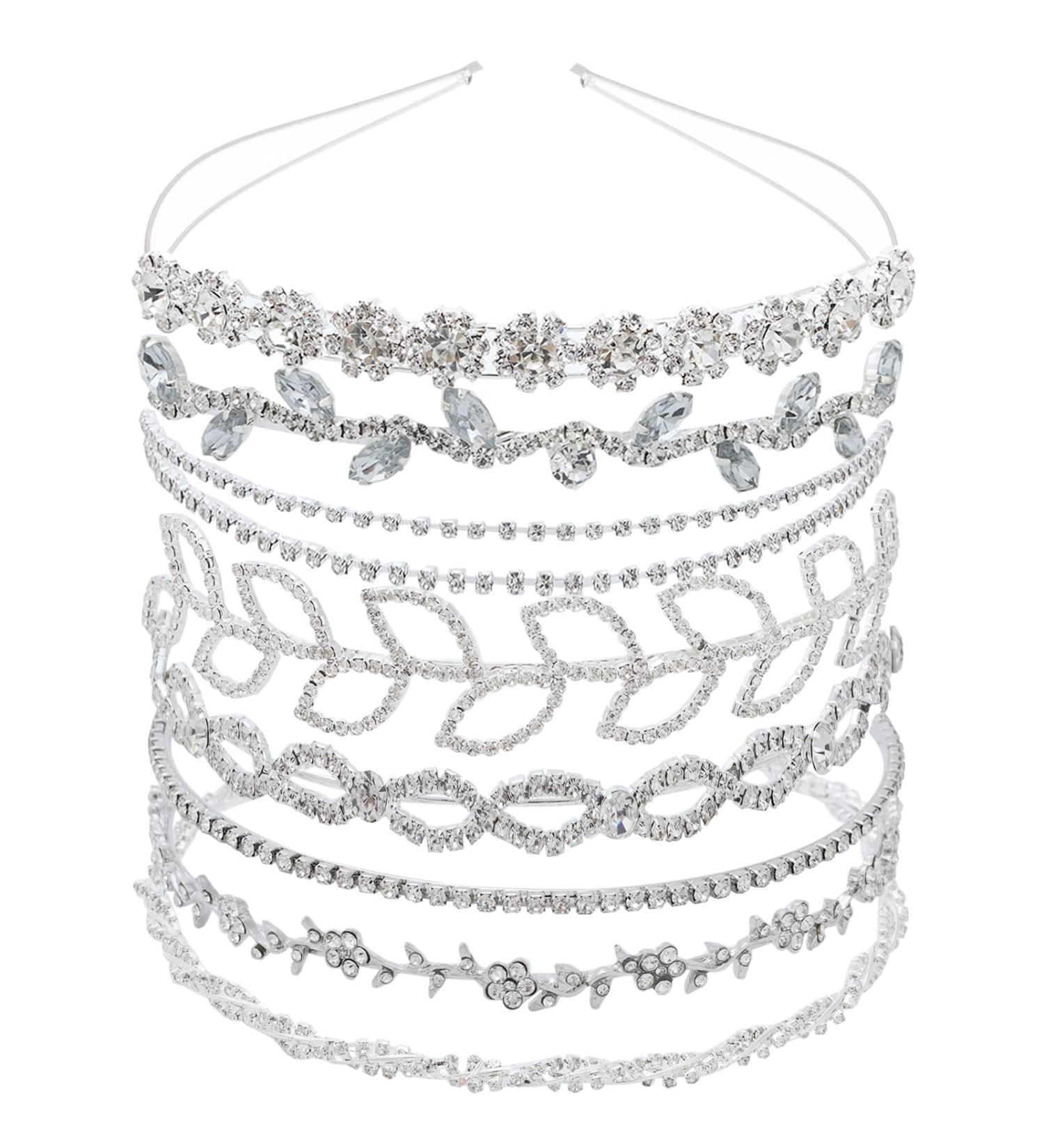 Rhinestone Wedding Headband Set - Bridal Floral Crown with Pearls, Crystal Goddess Leaf Tiara - 8 Pcs Hair Accessories for Bride, Bridesmaids, Wedding Party - Buy Online on GoSupps.com