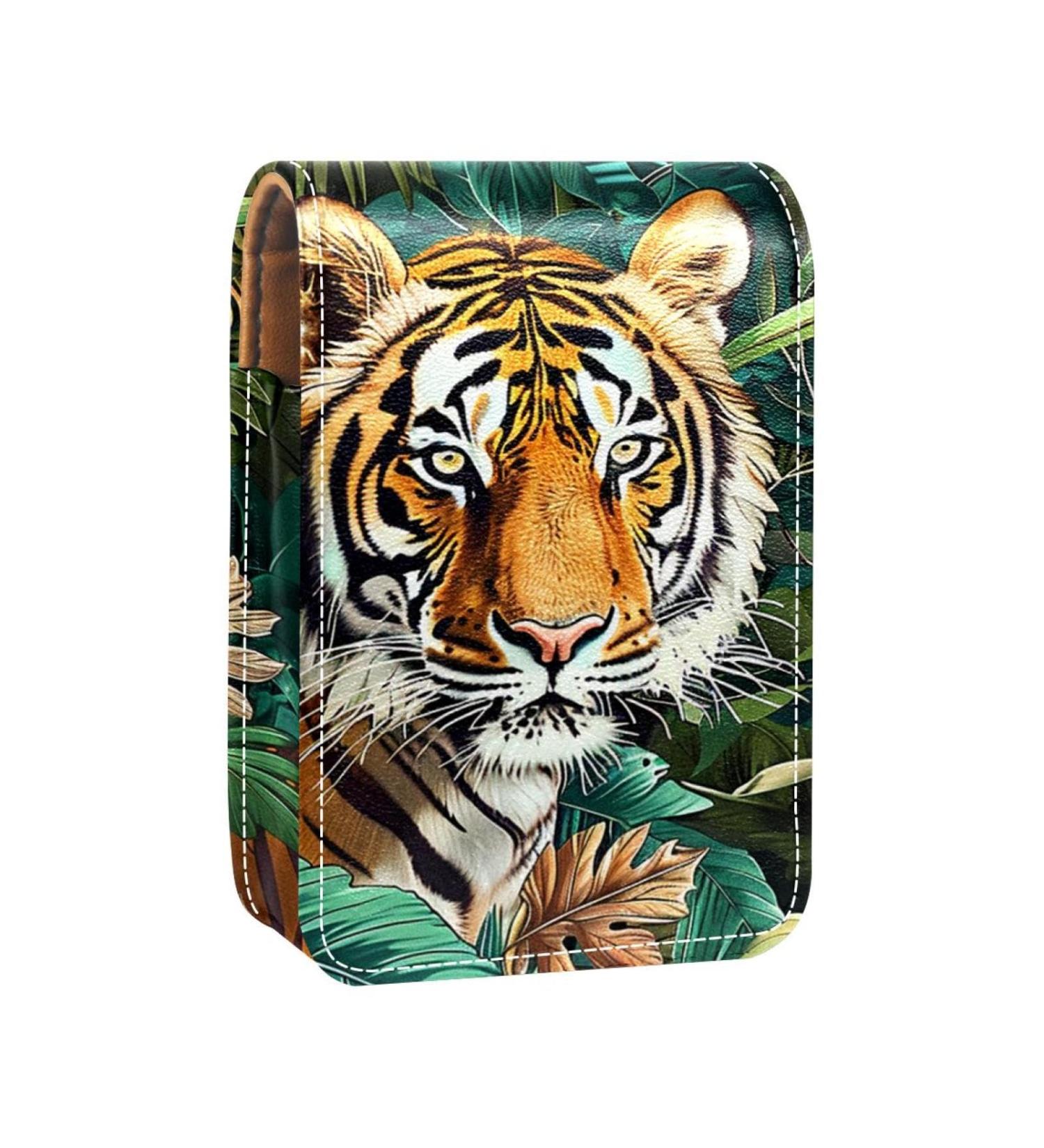 Stylish Leather Lipstick Case & Organizer with Mirror - Tropical Jungle Design - Mini Lip Gloss Holder for Travel - Buy Online on GoSupps.com