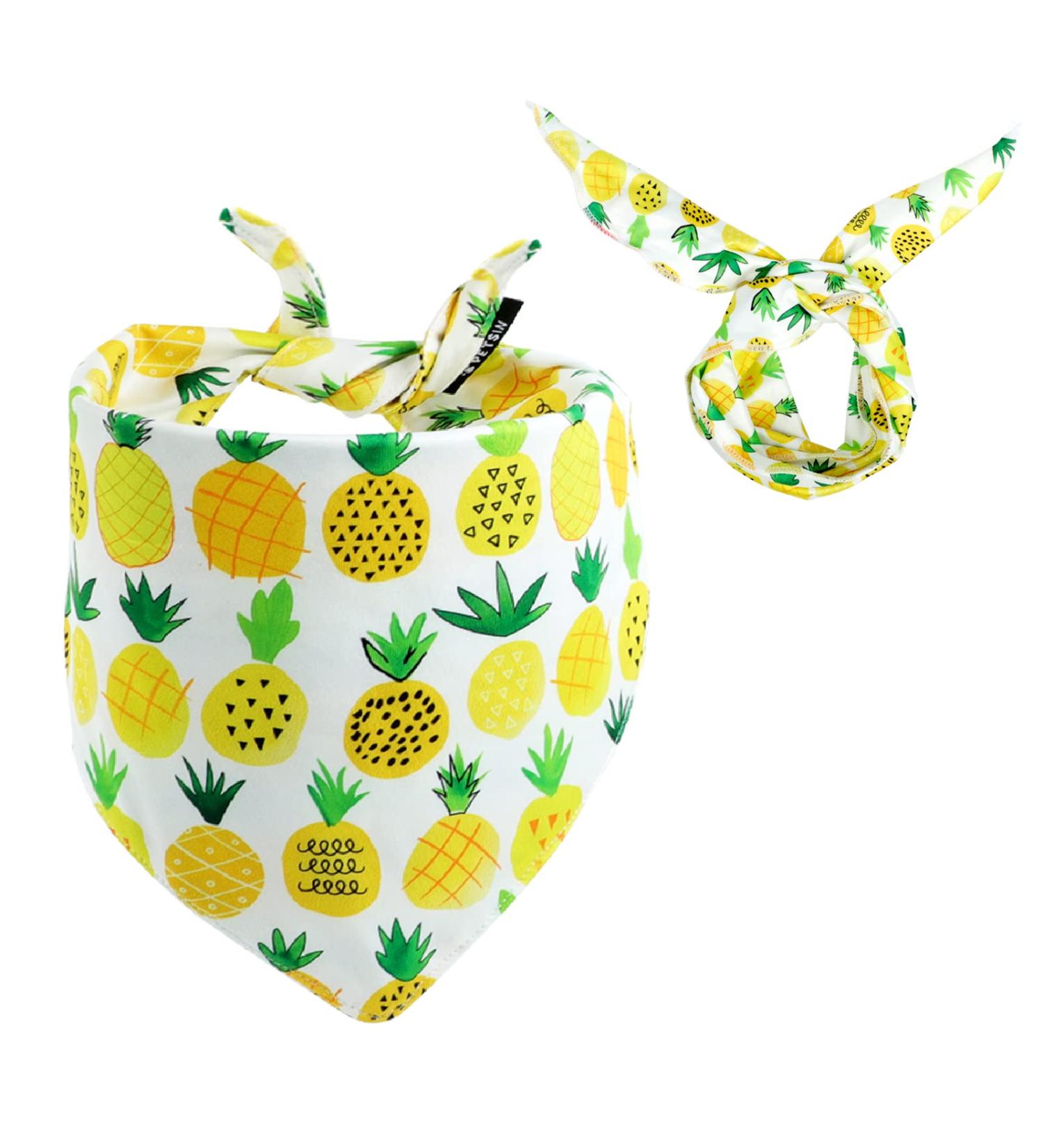 VIPITH Double Sided Pineapple Dog Bandana & Scrunchie Hairband Set | Triangle Scarf for Dogs & Cats - Green Yellow - Buy Online on GoSupps.com