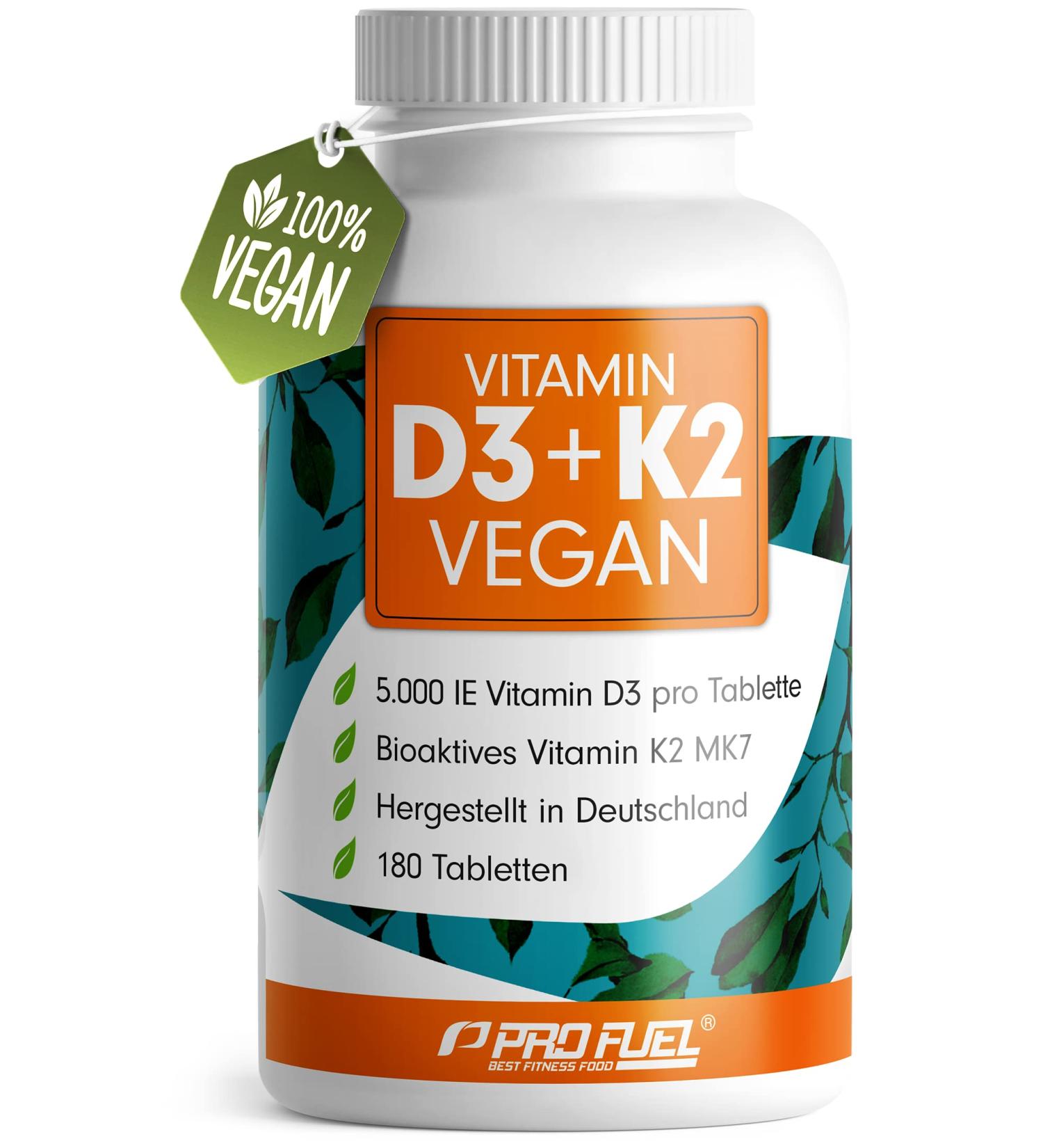 Buy Vegan Vitamin D3 K2 - 180 Tablets | 5000 IU D3 + 200 MCG K2 (MK7) | High Dose & Laboratory Tested | Free from Additives - International Shipping Available - Buy Online on GoSupps.com
