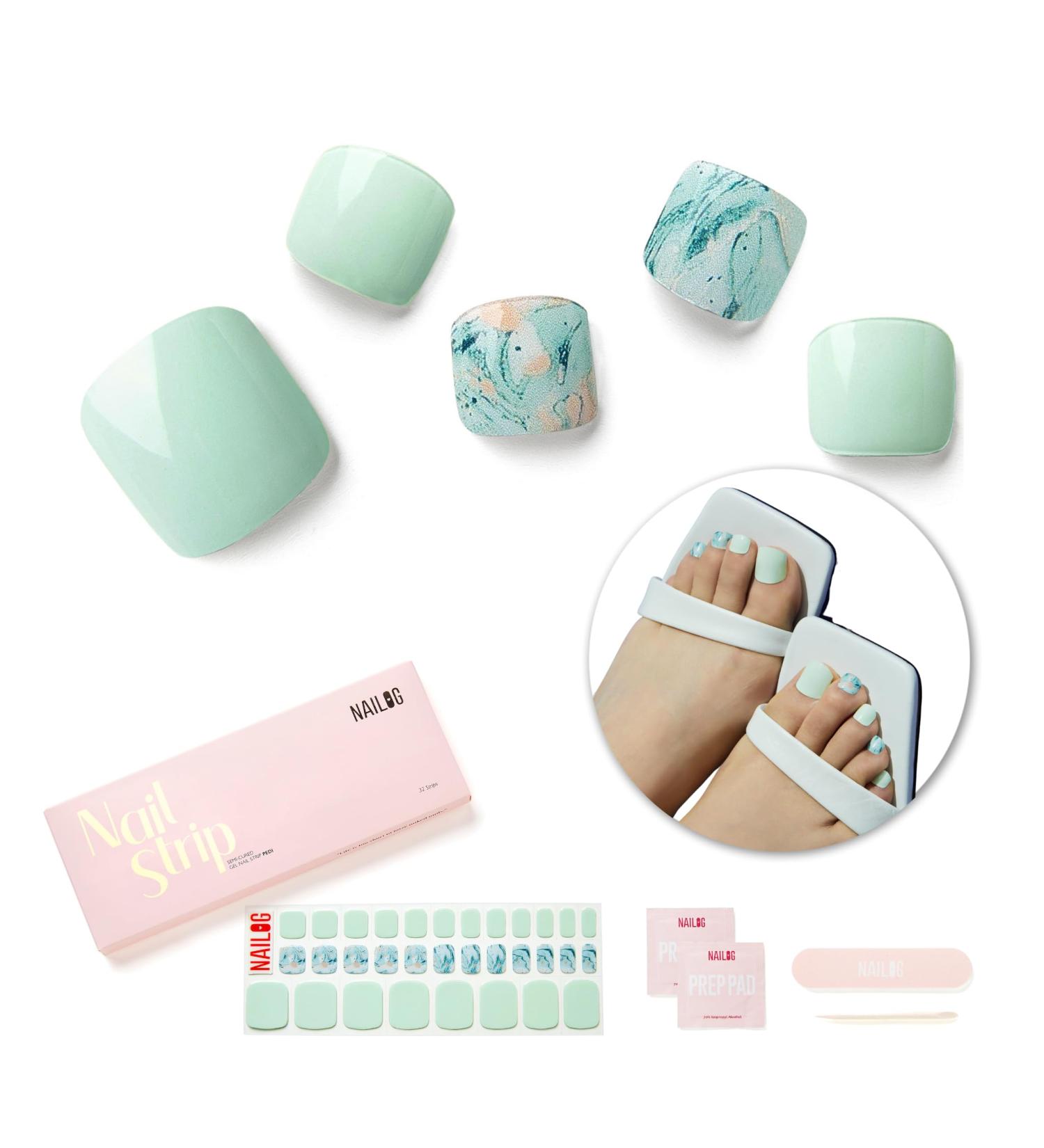 Shop Nailog Semi Cured Gel Nail Strips - Glossy Summer Breeze Toenail Polish Wraps (32 Pcs) - Perfect for At-Home Pedicures - Buy Online on GoSupps.com