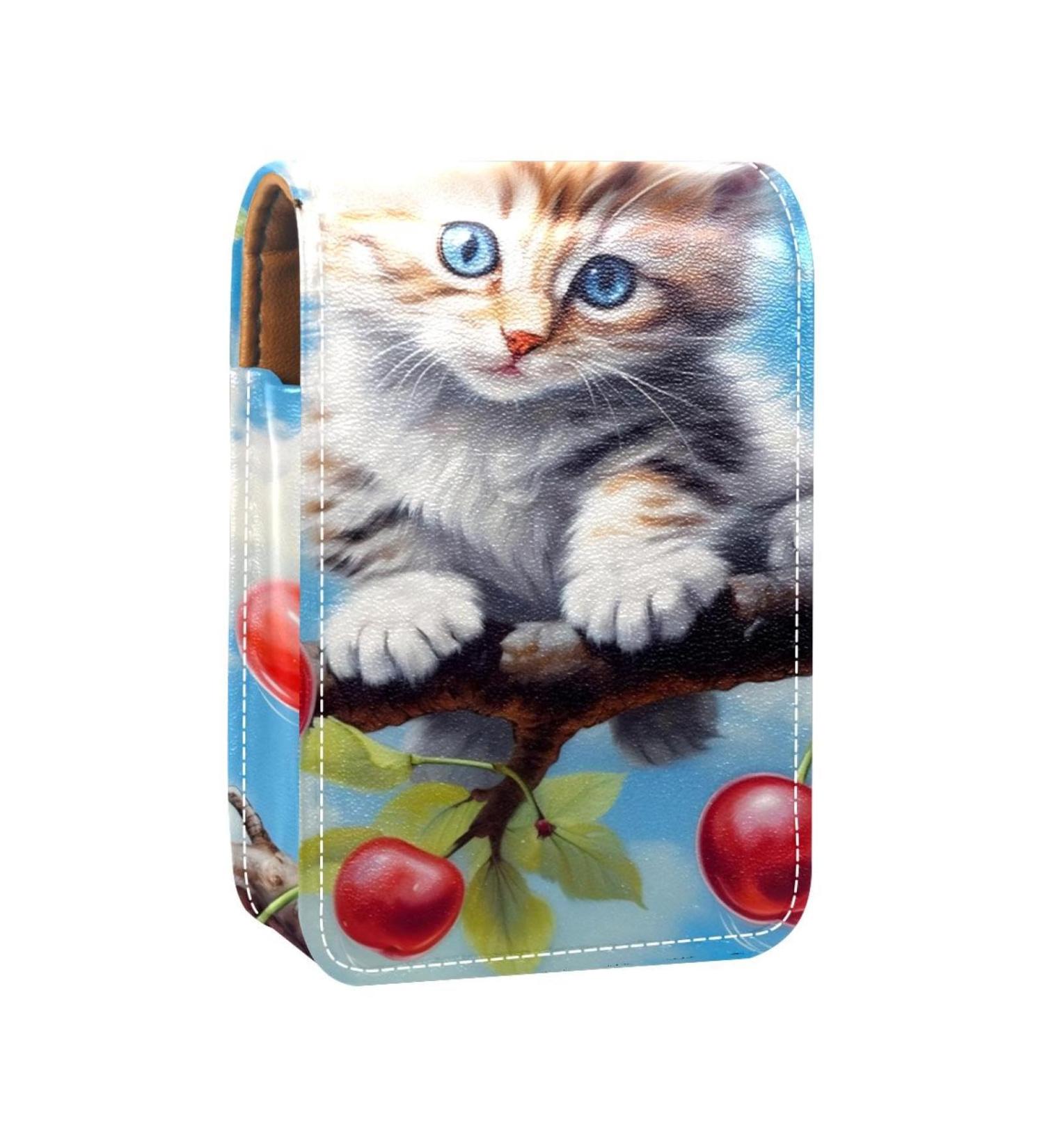 Shop Stylish Lipstick Case - Leather Organizer with Mirror & Cute Cat Pattern | Mini Lip Gloss Holder for Perfect Travel - Buy Online on GoSupps.com
