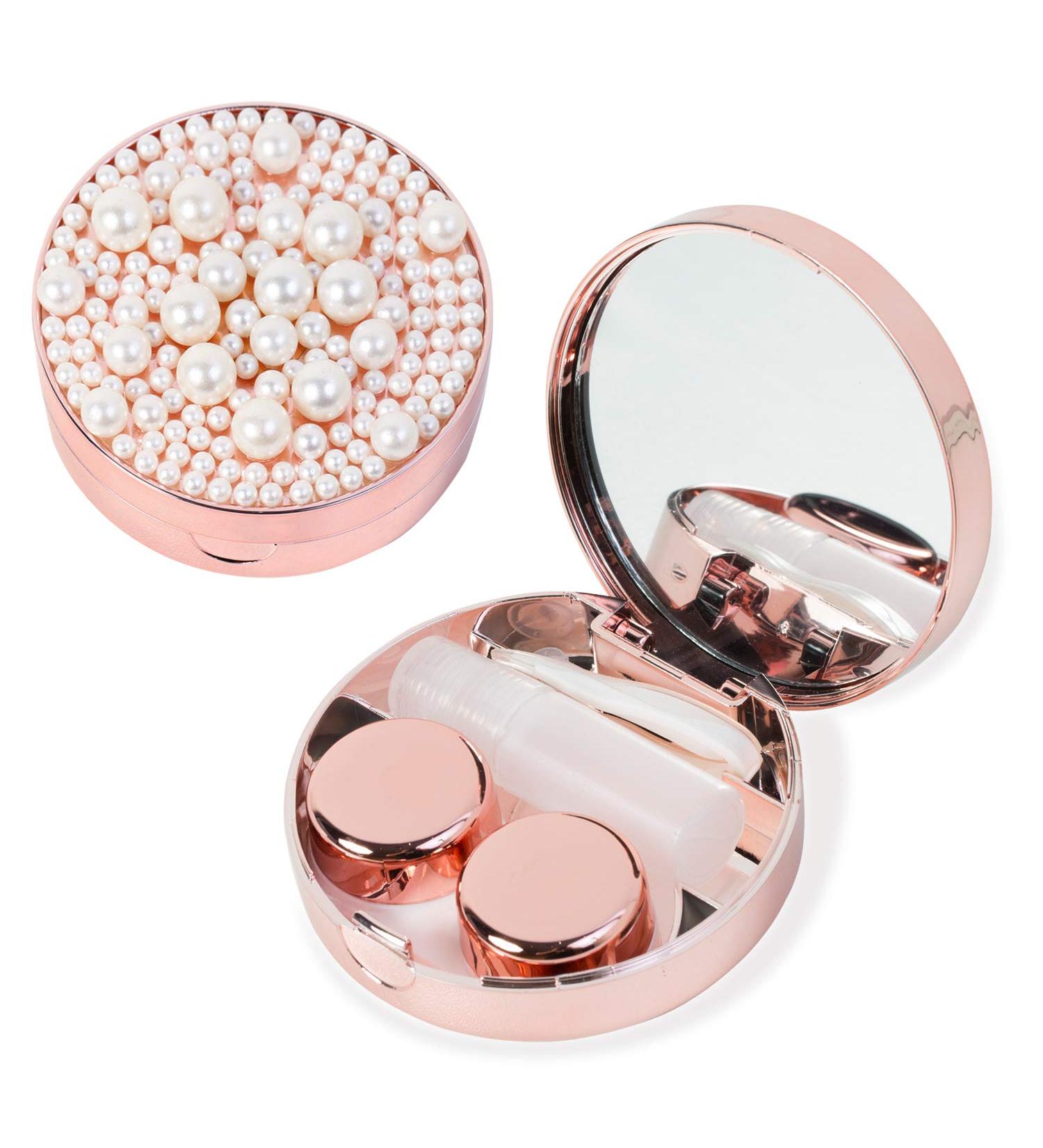 Rose Gold Glitter Pearl Mini Travel Contact Lens Kit - Mirror Case Removal Tool & Tweezers - Buy Online on GoSupps.com