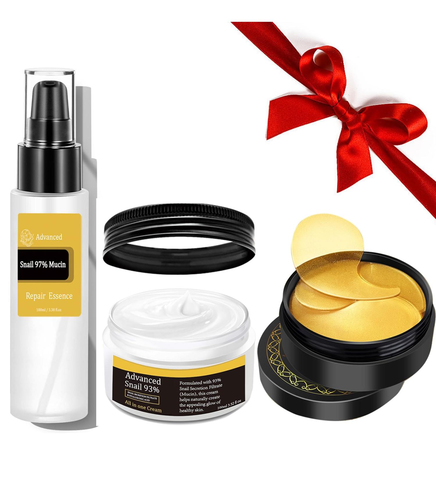 Snail Mucin Power Essence Set - 3PCS Korean Skin Care for Hydrating Dark Circles | Serum Moisturizer & Eye Patch - Buy Online on GoSupps.com