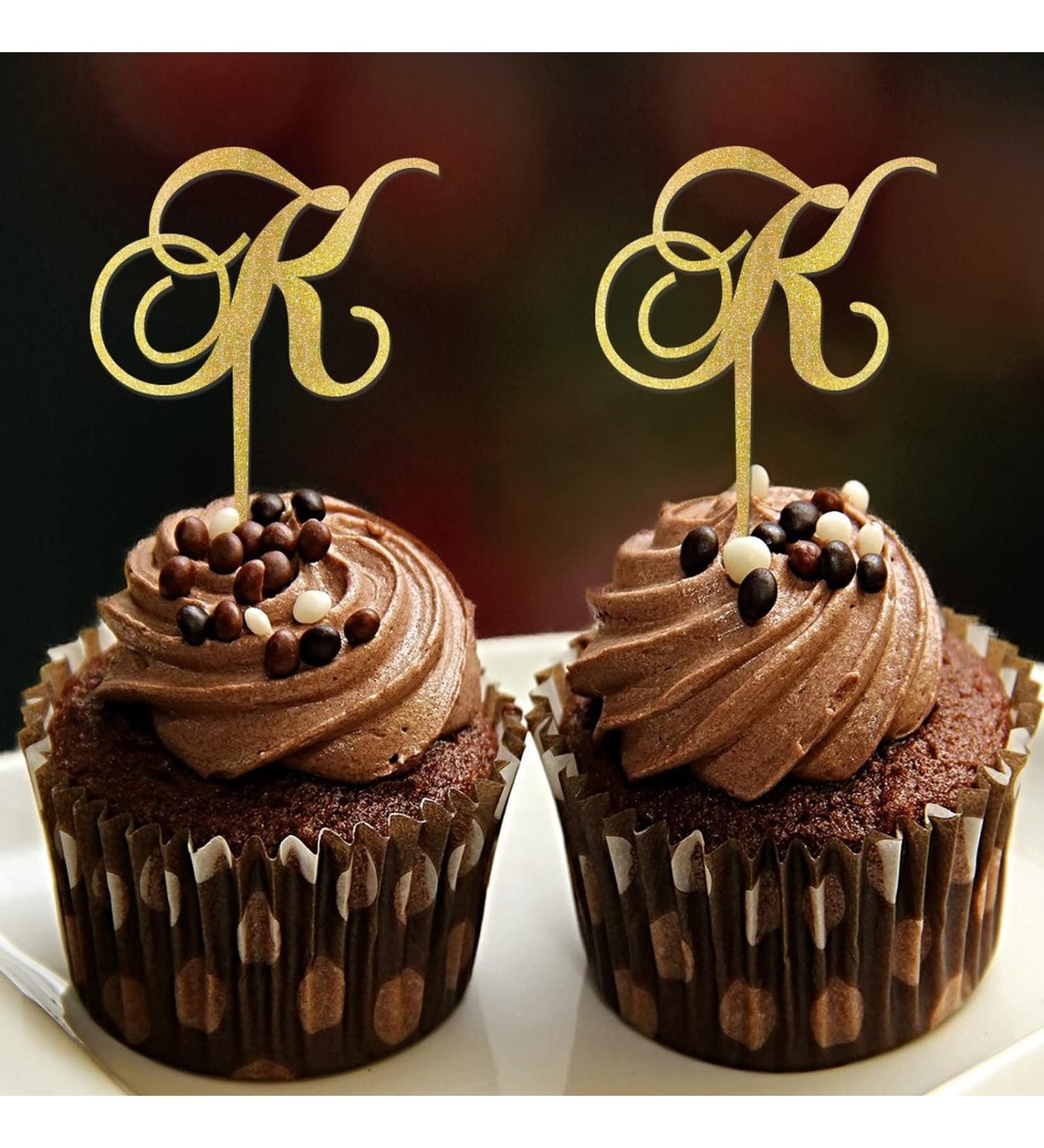 Letter K Wedding Cupcake Toppers Monogram Initial Last Name For Wedding Engagement Decorations Elegant Laurel Wreath Choosing Letter Design Color Engagement Gifts 6PCS Style-11 - Buy Online on GoSupps.com
