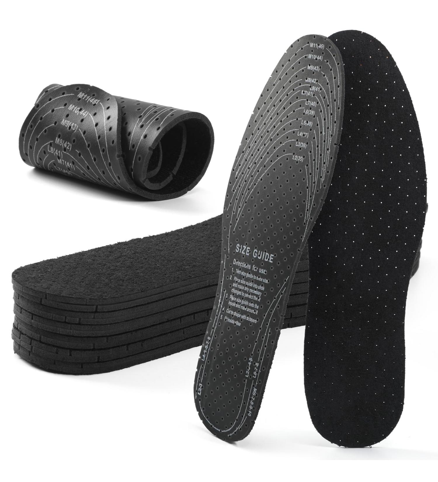 XINIFOOT 6 Pairs Anti-Odour Shoe Insoles with Activated Charcoal | Comfortable Double-Layer Latex Foam | Free-Cutting Replacement Insoles for Odor Control & Cushioning - Buy Online on GoSupps.com