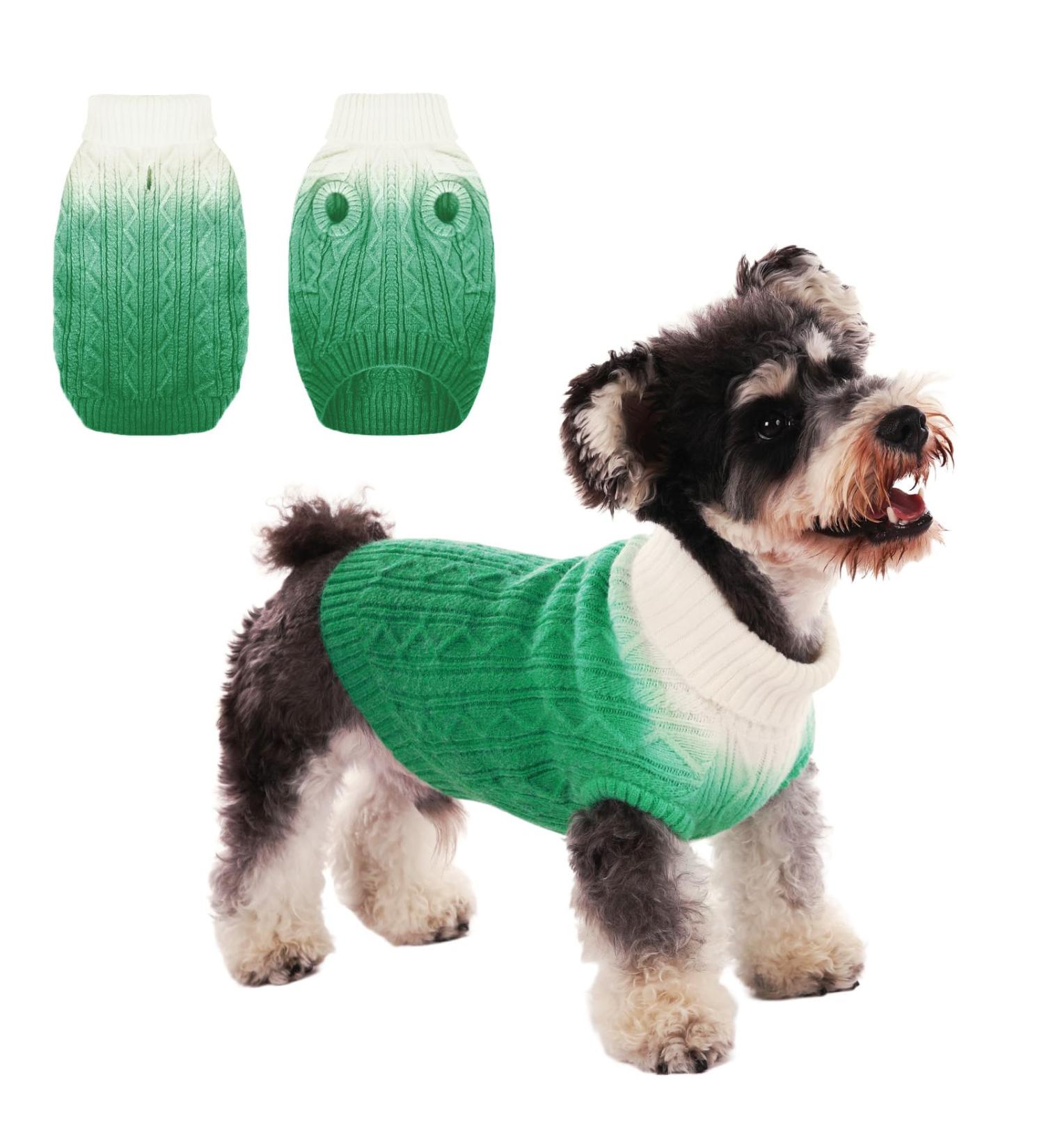Cit toile Warm Winter Dog Sweater | Soft Knitted Turtleneck Pet Coat for Cold Weather | Color Gradient Green | Small & Medium Pets - Buy Online on GoSupps.com