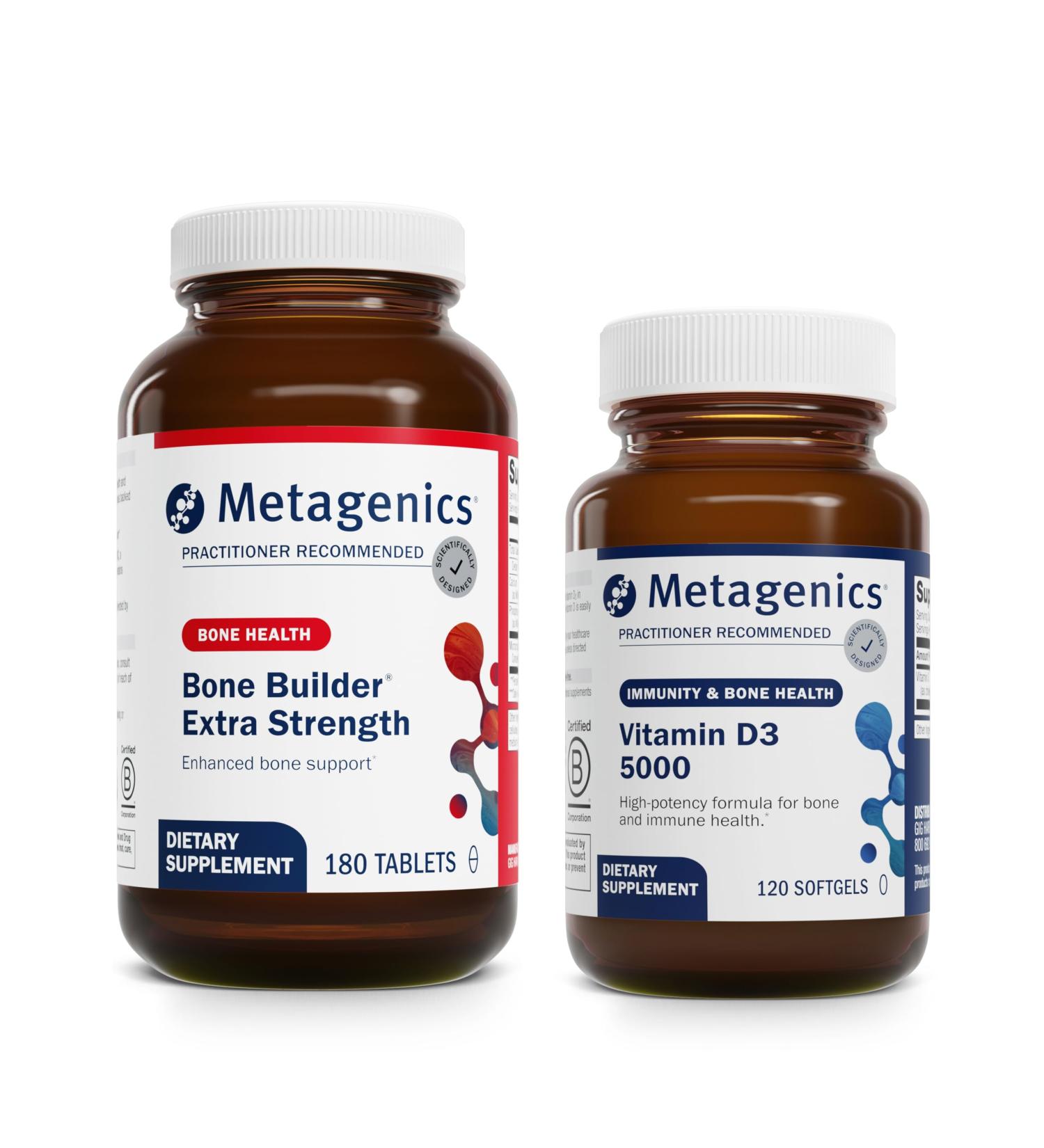 Metagenics Bundle - Bone Builder Extra Strength & D3 5000-180 Tablets of Bone Builder* - 120 Softgels of D3 5000 for Immune Support & Heart Health* - Buy Online on GoSupps.com