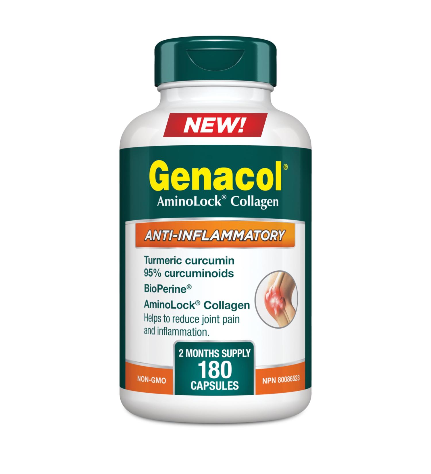 Genacol Turmeric Capsules with Curcumin Black Pepper Bioperine and Patented Collagen Peptides | Helps Reduce Joint Pain and Inflammation | Antioxidant Support | GENACOL Anti-Inflammatory 180 Capsules 180 count (Pack of 1) - Buy Online on GoSupps.com