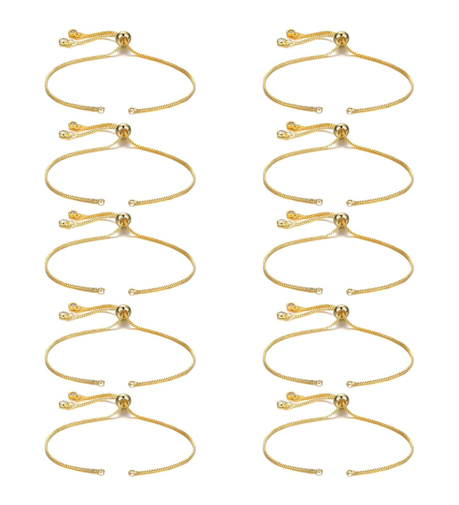 Adjustable Slider Bracelet Chain Extender with Rhinestone Ends - Set of 10, Gold - Ideal for Women and Girls DIY Jewelry Making - Buy Online on GoSupps.com