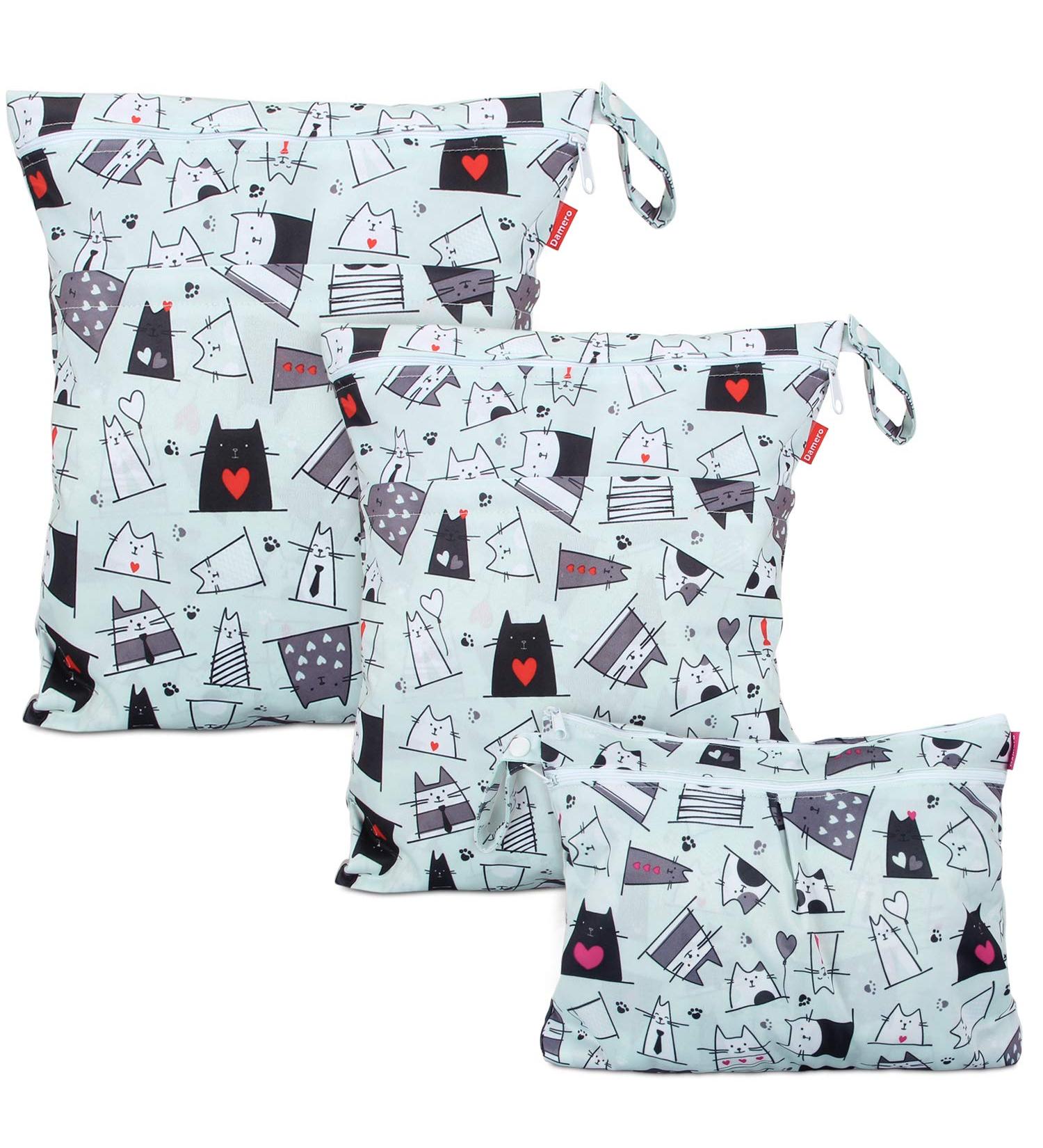 Damero 3-Piece Reusable Wetbag Diaper Bag Set - Ideal for Baby Diapers Dirty Clothes & Accessories - Perfect for On-the-Go Parents (Cat Design) - Buy Online on GoSupps.com