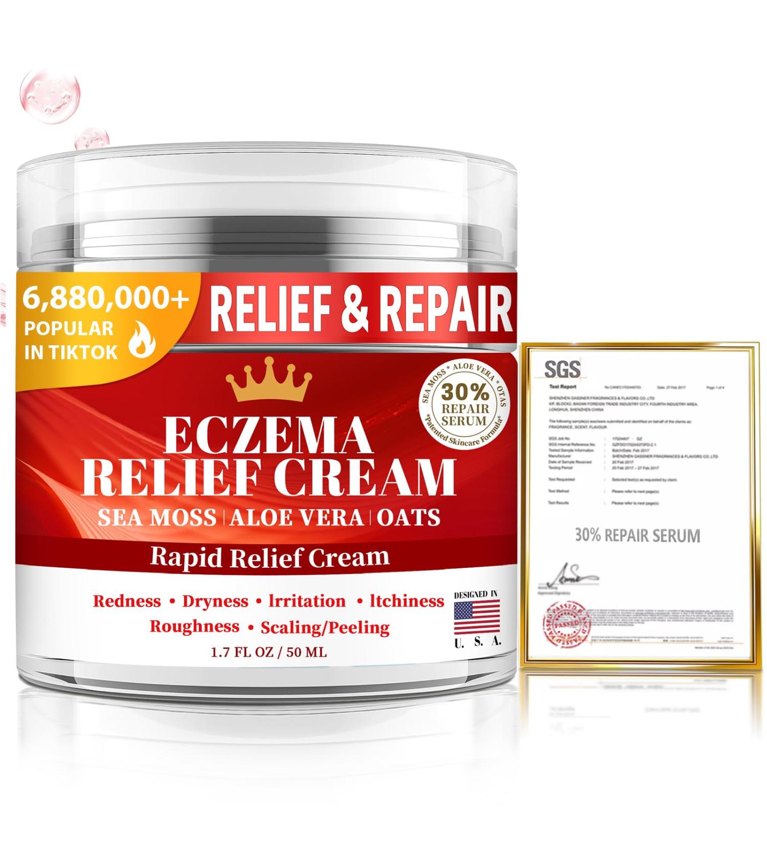Eczema Cream for Kids & Adults - Eczema Relief Cream for Redness Itchy Dry Skin Daily Moisturizer for Sensitive Skin with Sea Moss Aloe Vera Colloidal Oatmeal (1.7 Fl Oz (Pack of 1)) 1 Fl Oz (Pack of 1) - Buy Online on GoSupps.com