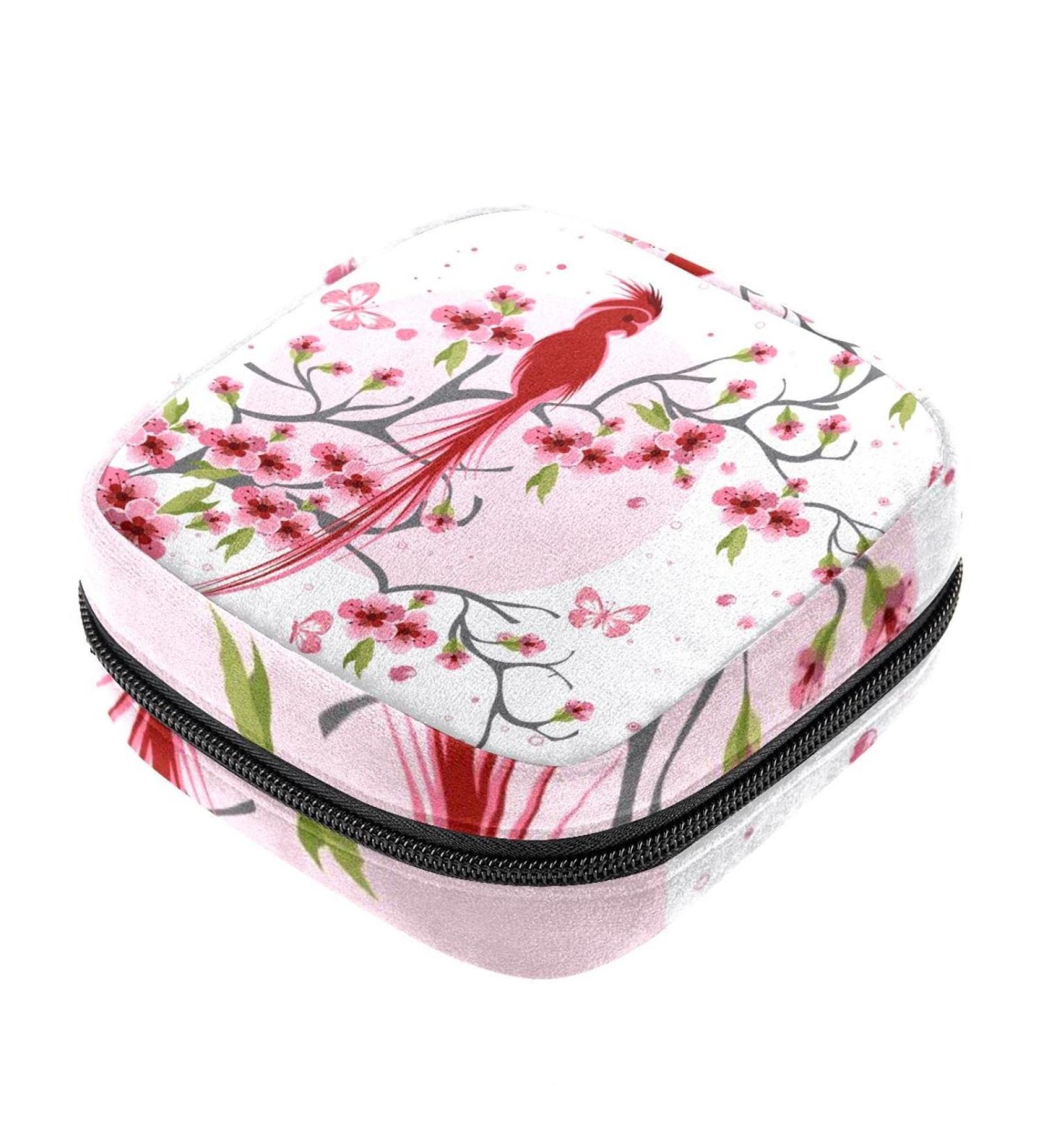 Menstrual Bag with Zipper - Cherry Blossom & Bird Design for Women & Girls | Ideal Tampon Organizer - Buy Online on GoSupps.com