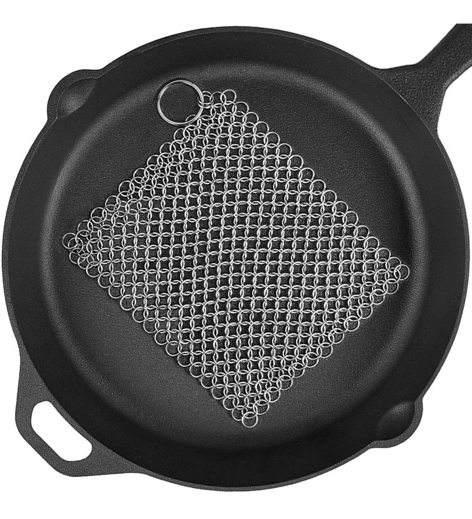 316L Stainless Steel Chain Scrubber for Cast Iron Cleaning | 8x6 inch | Pan, Pot, Dutch Oven, Skillet, Grill Cleaner - Buy Online on GoSupps.com