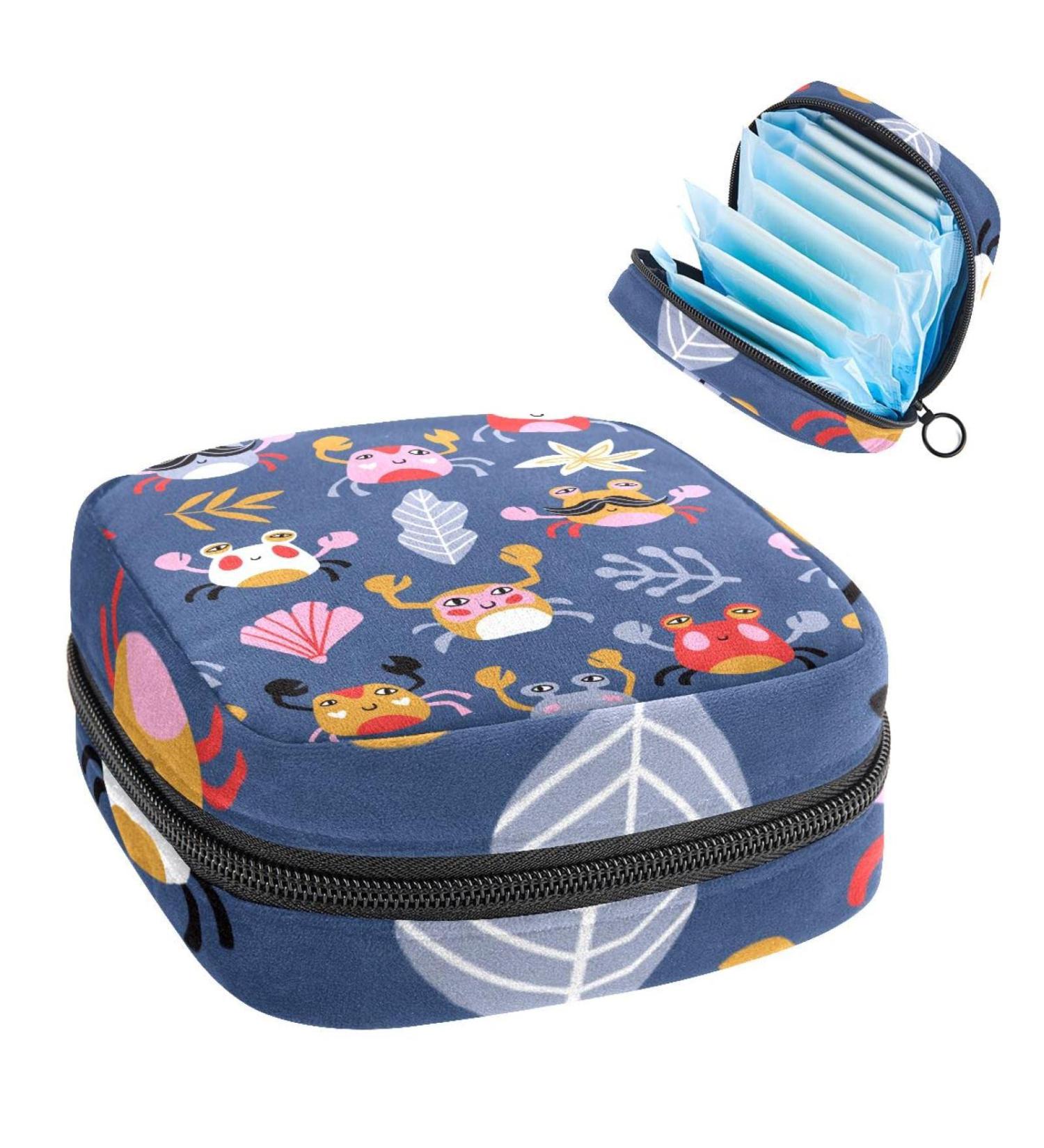 Womens Bonds Storage Pockets Stillpad Holder - Cartoon Crabs & Leaves Portable Period Kit Bag | Stylish Feminine Product Bag for Girls - Buy Online on GoSupps.com