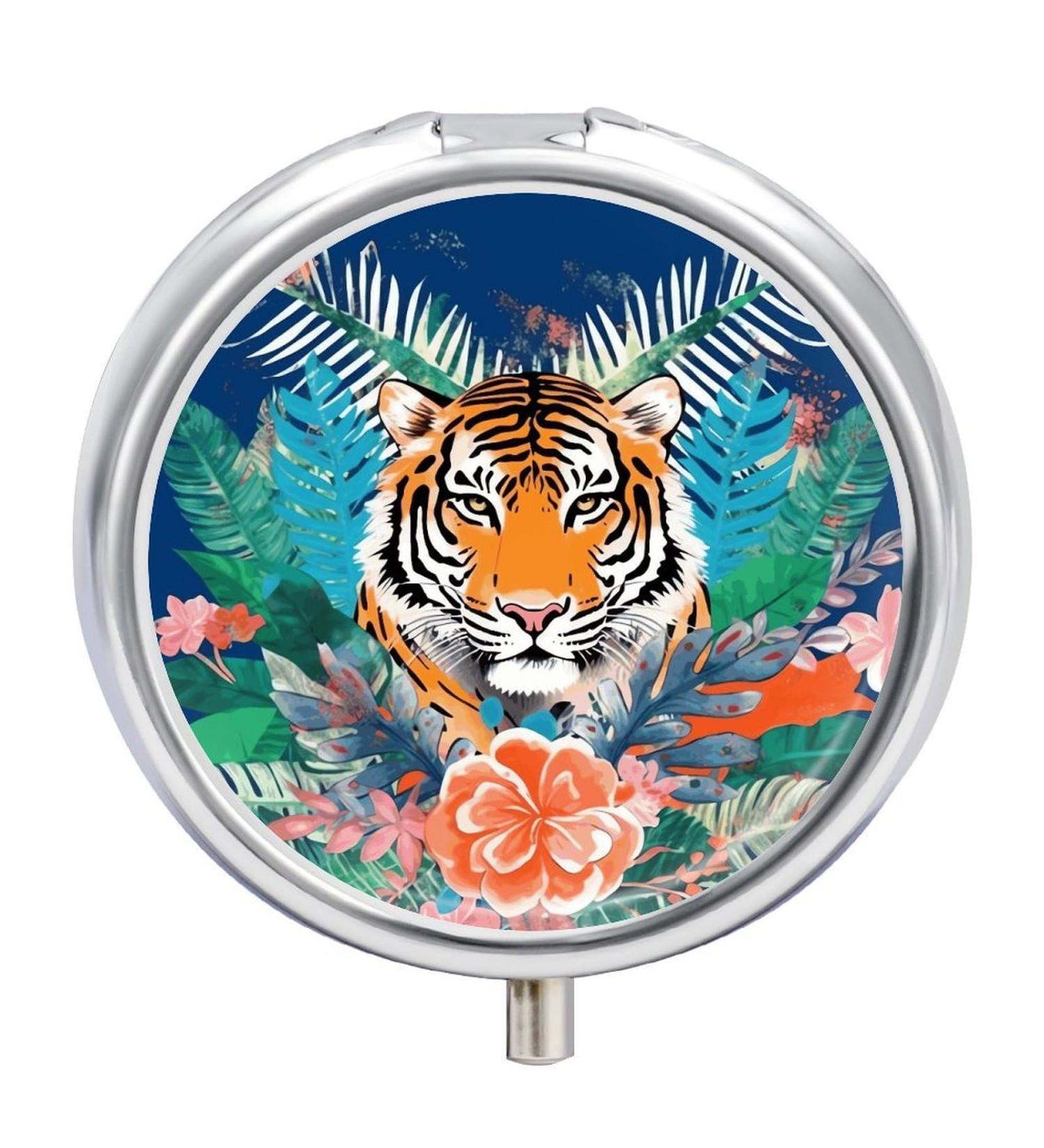 Travel Pill Box - 3 Compartment Tropical Tiger Print | Portable Medicine Organizer for Purse & Pocket - Buy Online on GoSupps.com