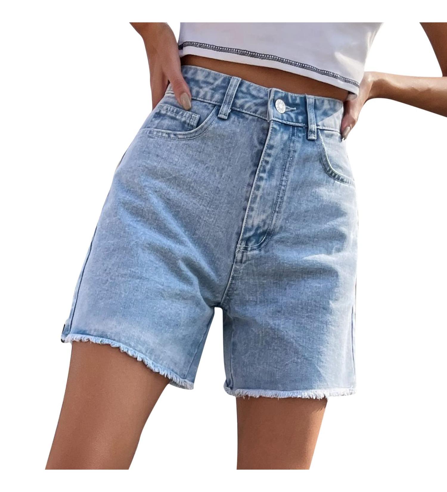 FUMOOD Women's Mid Waist Baggy Bermuda Denim Shorts - Light Blue, Large - Buy Online on GoSupps.com