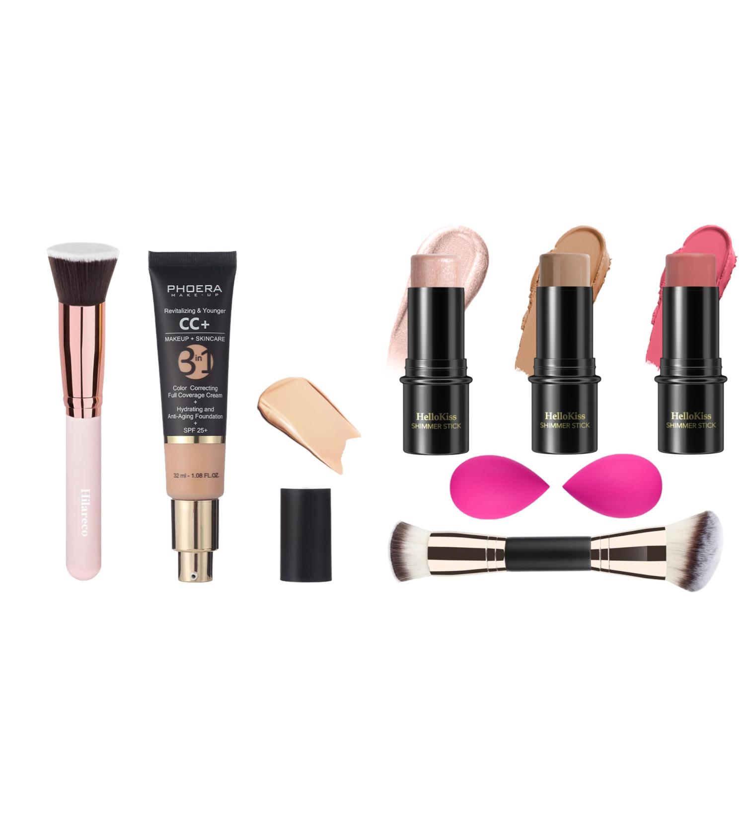 PHOERA CC Cream Foundation With SPF PHOERA Full Coverage Foundation Color Correcting Cream 3 Pcs Cream Contour Stick Makeup Kit Shades with Highlighter Stick Blush Stick and Bronzer Contour Stick - Buy Online on GoSupps.com