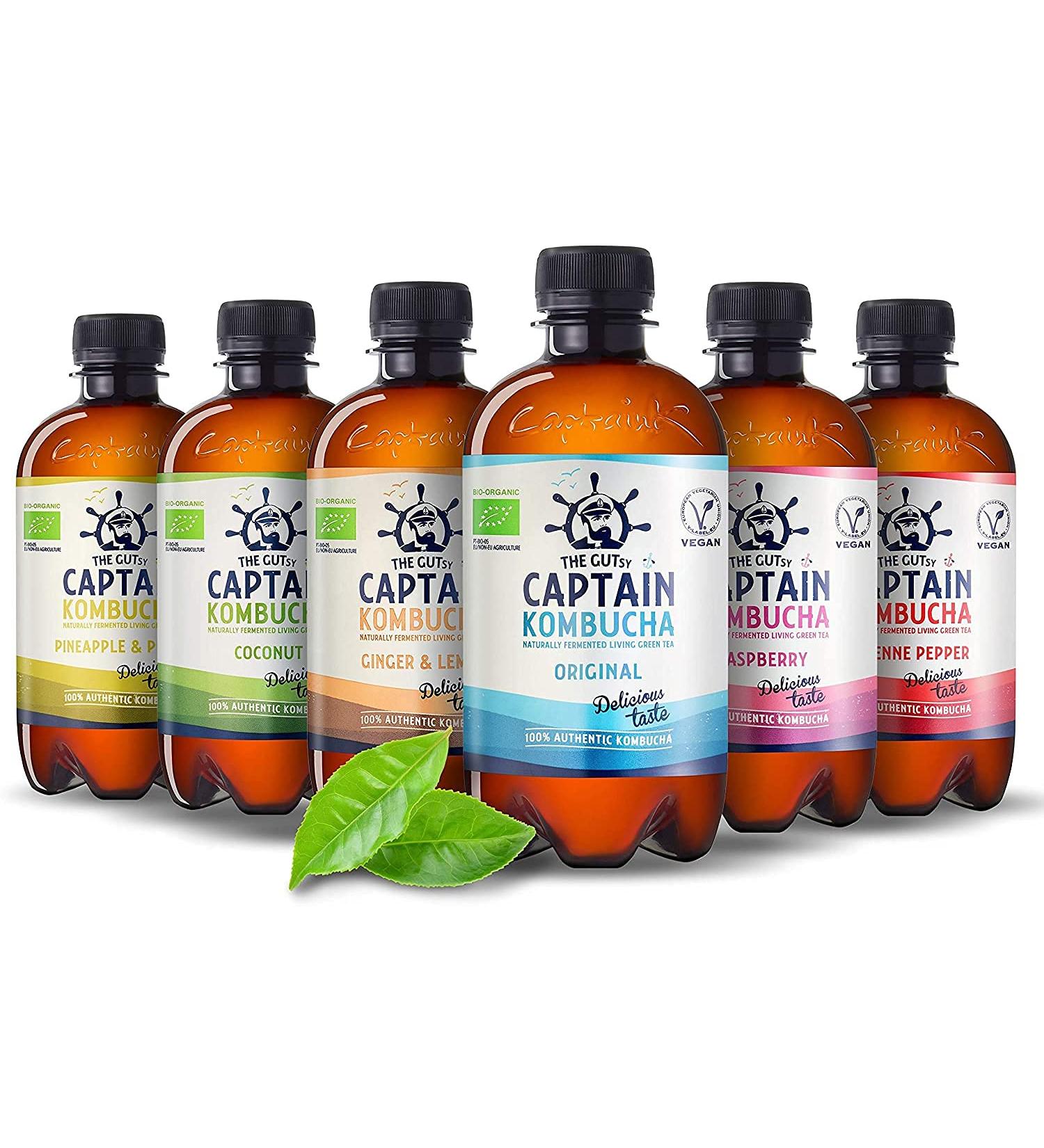 Gutsy Captain Kombucha - Raw Vegan Kombucha Tea with Live Cultures (12 x 400ml Mix Box) - No Preservatives Unpasteurized International Shipping - Buy Online on GoSupps.com