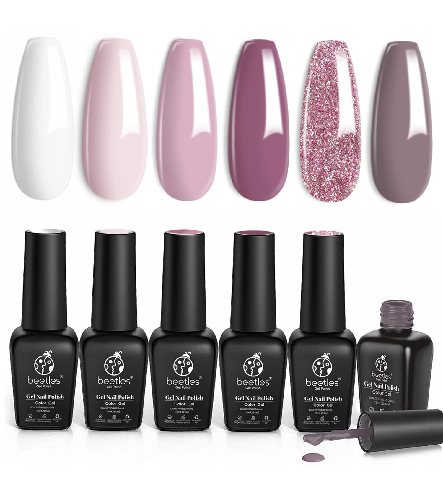 Beetles Romantic Wedding Gel Nail Polish Set - 6 Colors French White, Soft Pink Glitter Bridesmaid Manicure Kit - Buy Online on GoSupps.com