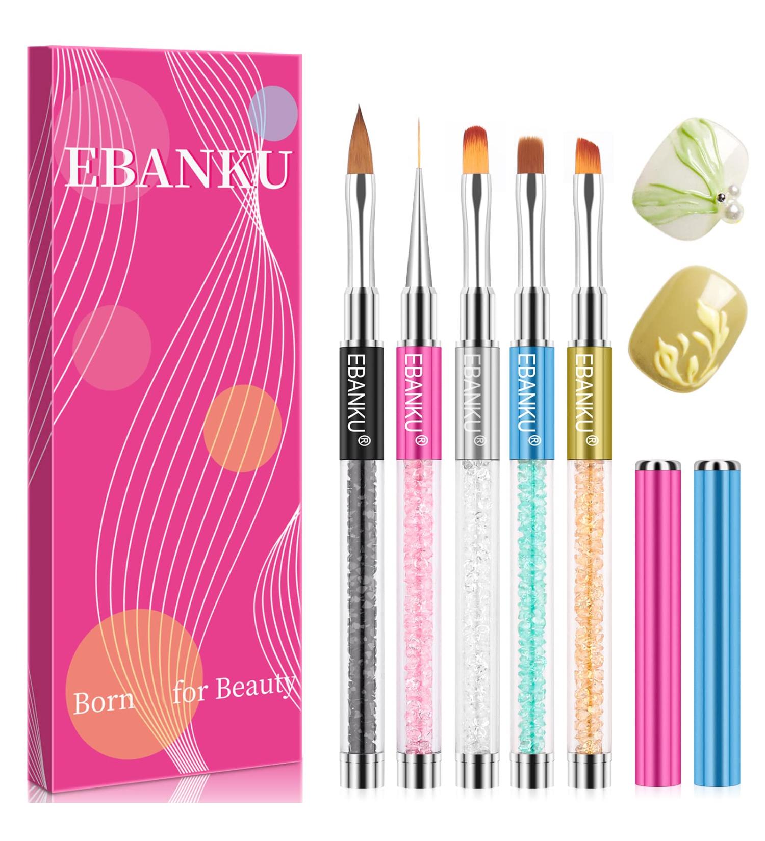 Ebanku 5-Part Nail Gel Brush Set | UV Gel & Acrylic Fingernails | Perfect for Nail Art Painting & Design | Nail Accessories for Manicure & Pedicure - Buy Online on GoSupps.com