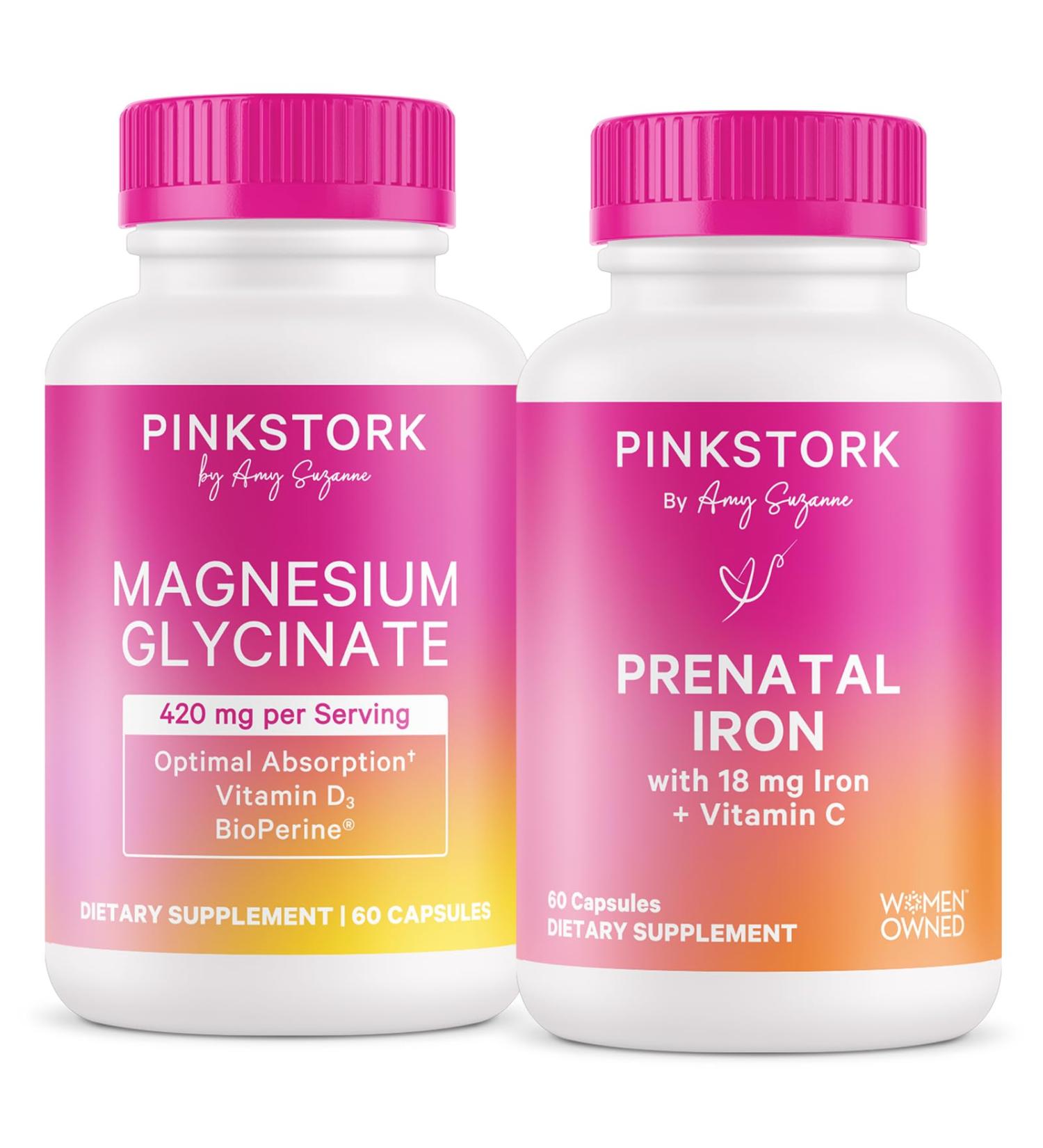 Pink Stork Magnesium + Iron Bundle - Magnesium Glycinate for Mood and Calm Iron + Vitamin C for Absorption Blood Cell Production Whole Body Wellness - Buy Online on GoSupps.com