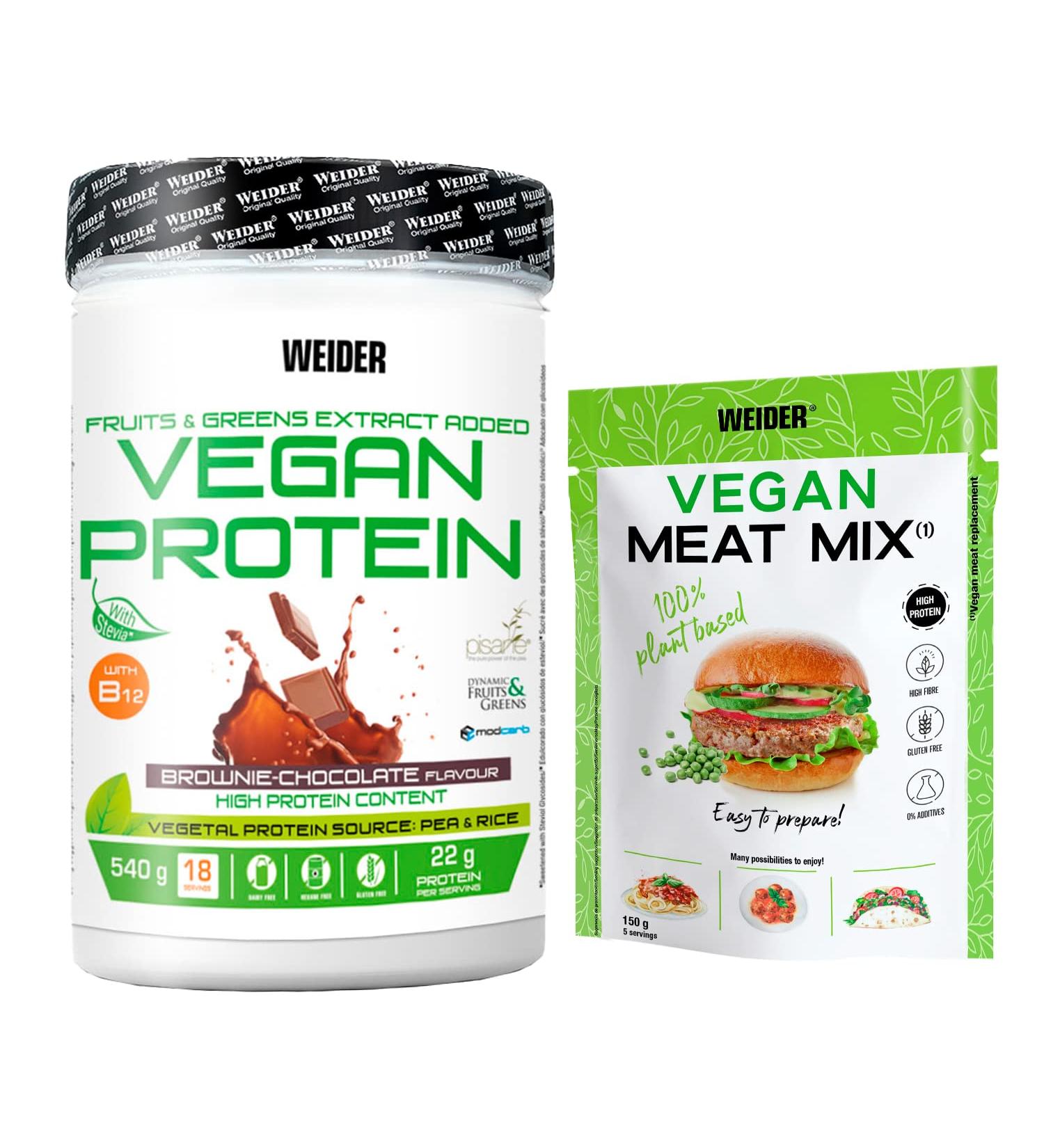 Buy Weid Pack Vegan Protein Brownie & Meat Mix - 100% Plant-Based Gluten-Free Complete Protein Package for Drinks & Meals (540g + 150g) - Buy Online on GoSupps.com