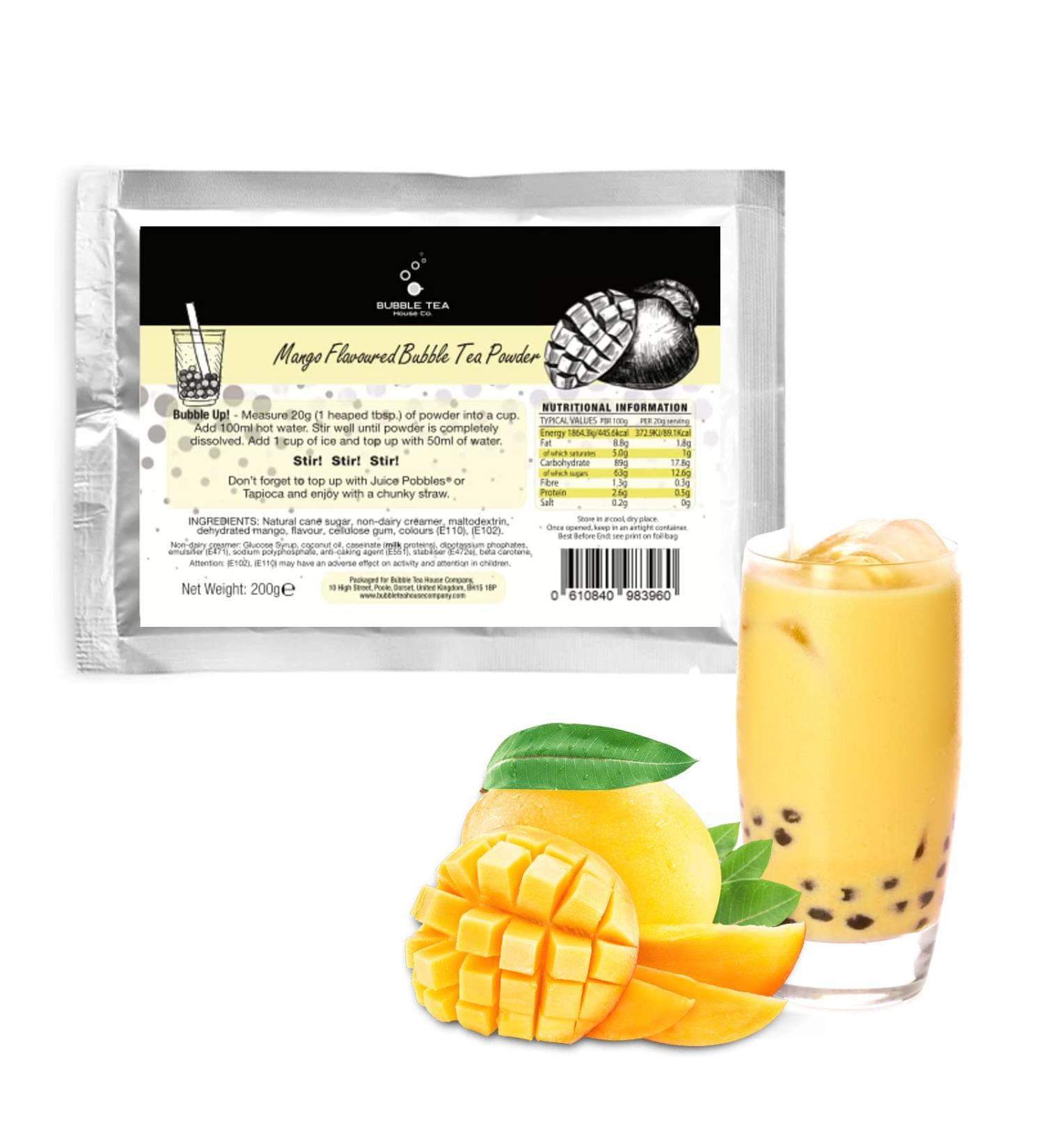Mango Bubble Tea Powder by Bubble Tea House Company (200 g) - Make Bubble Tea at Home - Ideal for Frappes Coffee Boba Tea Milkshakes - Gluten Free Halal Certified - Buy Online on GoSupps.com